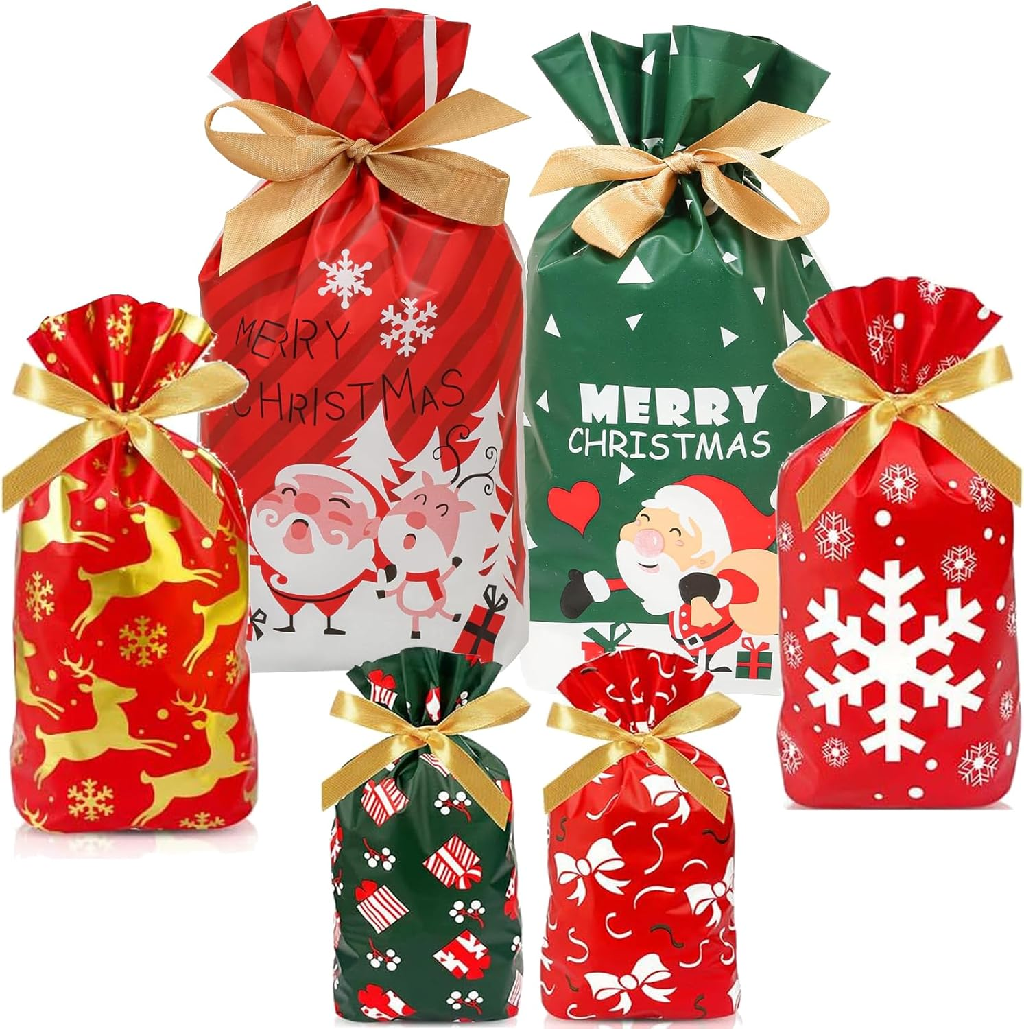 Tuoyi 40 Pieces Christmas Drawstring Gift Bags, Assorted Wrapping Bags Upgraded Christmas Goodie Bags for Birthday Christmas Party image number 5