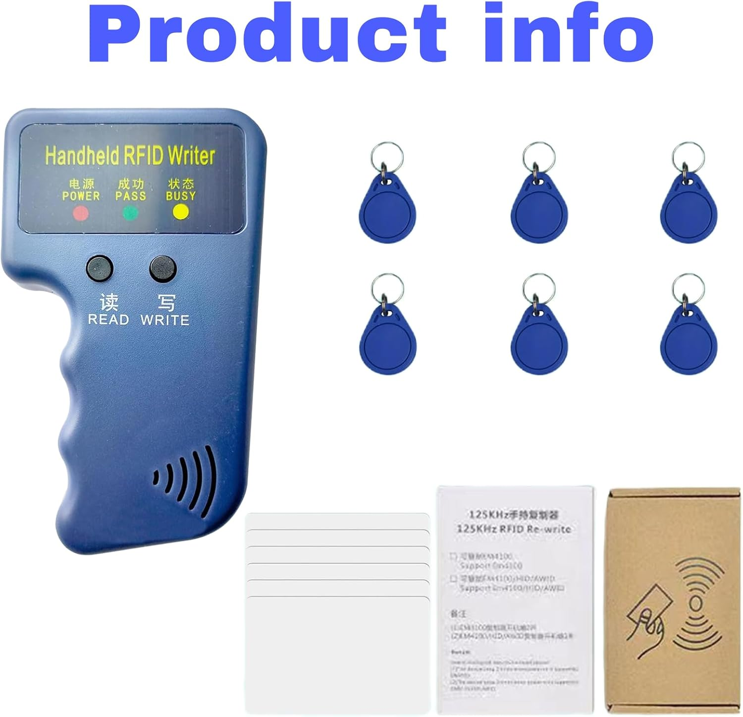 Tzylomirx RFID Reader Copier & Writer - Handheld Portable RFID Duplicator for T5577 Cards, Compact RFID Device for Home and outside (6 Pack T5577 Keychains and 6 Pack T5577 Cards) image number 1