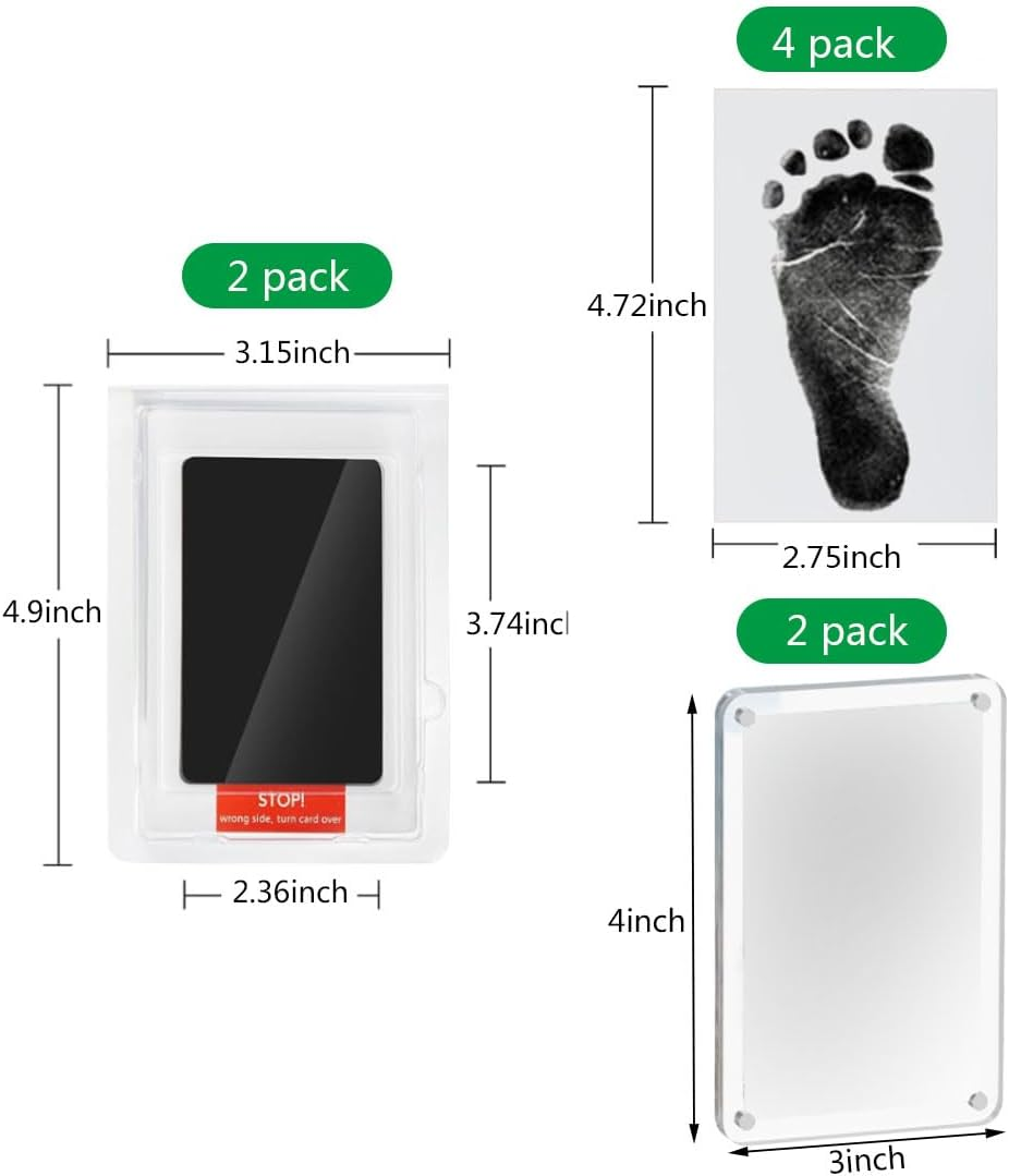 2 Pack Clean-Touch Ink Pad Kit,Baby Foot Printing Kit, Cat and Dog Paw Print Kit, 2 Pack Magnetic Picture Frame for Fridge 3 X 4 Inch Photo Frame for Refrigerator, Double Sided Clear Photo Frame image number 3