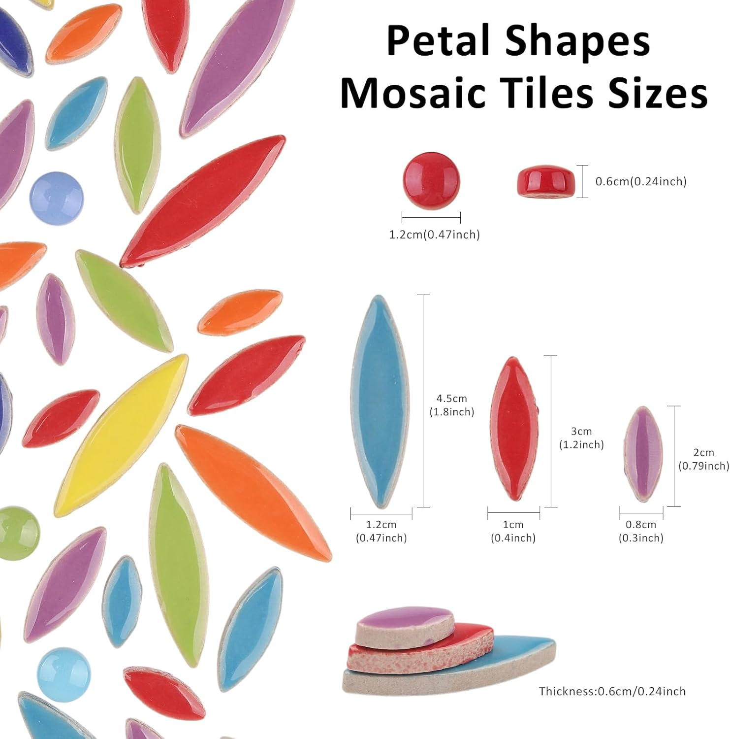 Petal Ceramic Mosaic Tiles for Crafts, 454G Mosaic Tiles Ceramic,Floral Mosaic Craft Supplies for Garden Spring Decoration image number 2