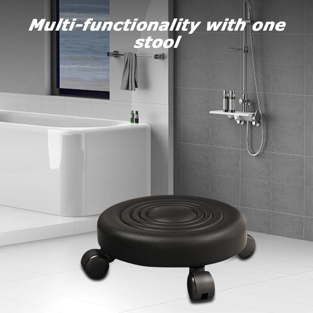 Rolling Stool with Wheels, Durable Metal Stool, Portable Step Stool, Minimalist Design for Home, Office, and Learning Space, Stylish Black Home Office Decor image number 1