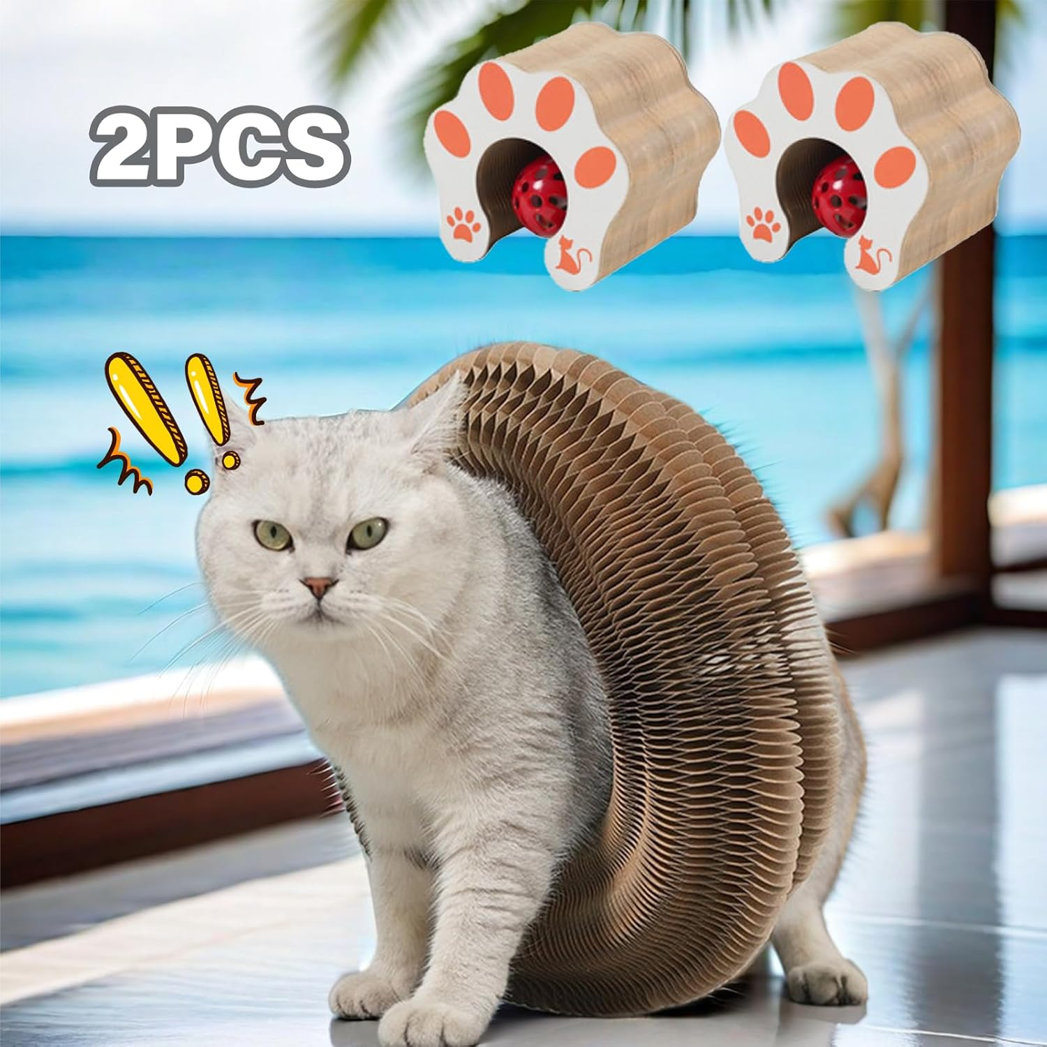 Vegena Cat Scratching Board - Pack of 2, Magic Organ Cat Scratching Board with Bell, Cat Toy round Bed, Scratching Toy for Cats image number 4