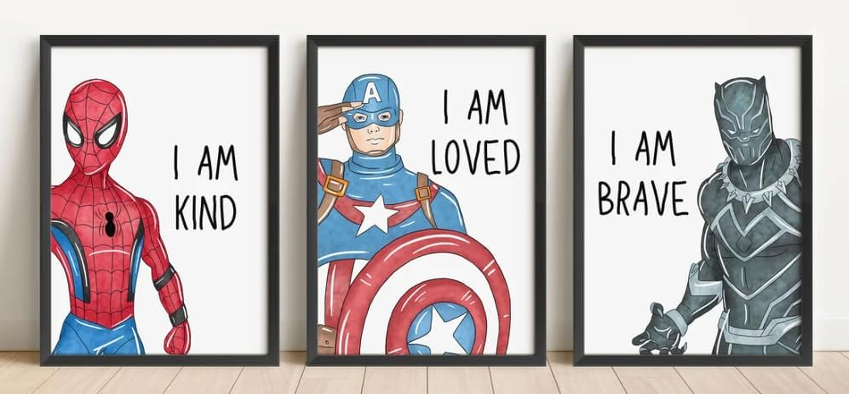 Shophaven Superheroes Art Print Set of 6, &lsquo;I AM&rsquo; Affirmations, Boys Bedroom D&eacute;cor, Kids Wall Art, Iron Man, Hulk, Spiderman, Thor, Black Panther and Captain America, Superheroes (11X14) image number 5