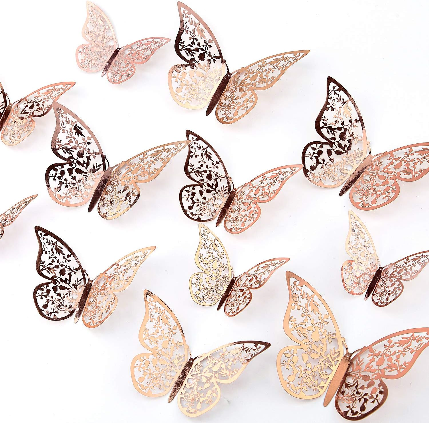 AIEX 24Pcs 3D Butterfly Wall Stickers 3 Sizes Butterfly Wall Decals Room Wall Decoration for Bedroom Party Wedding Decors(Rose Gold) image number 1