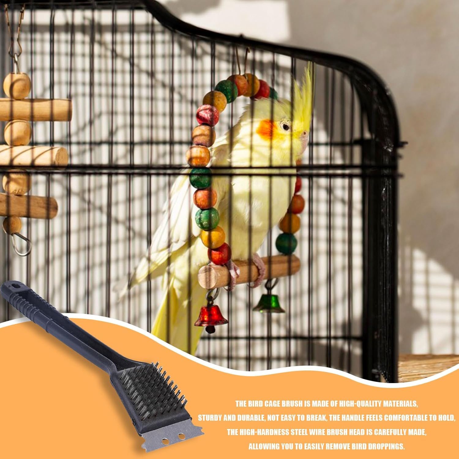 Bird Cage Brush, 1 X Bird Feeder Cleaning Brush with Scraper, Long Handle, Stainless Steel Cleaning Brush, Bird Cage Accessories for Cleaning Bird Cages image number 6