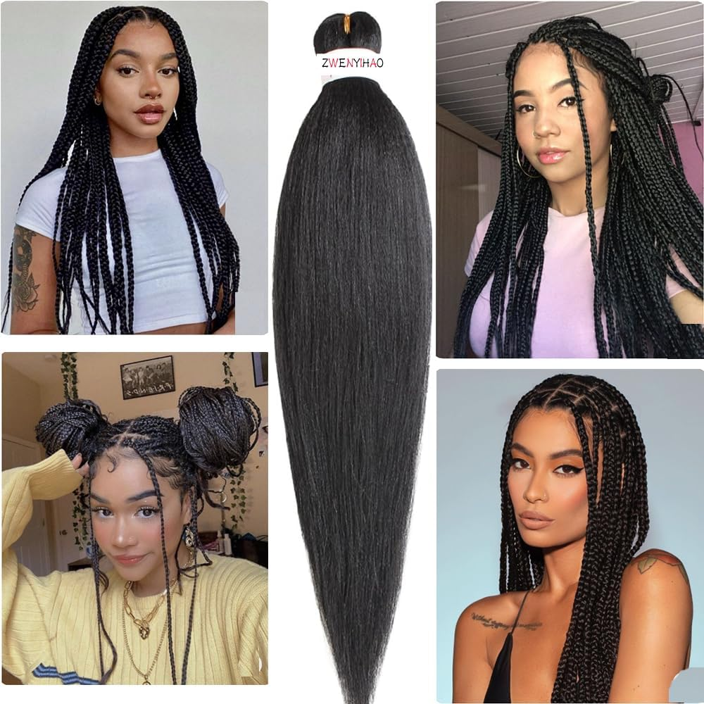Pre Stretched Braiding Hair Extensions 26 Inch 4 Packs 90G/ Pack Easy Braid EZ Braid Synthetic Fiber Yaki Texture Hot Water Setting Crochet Twist Hair Extensions #1B Natural Black image number 3