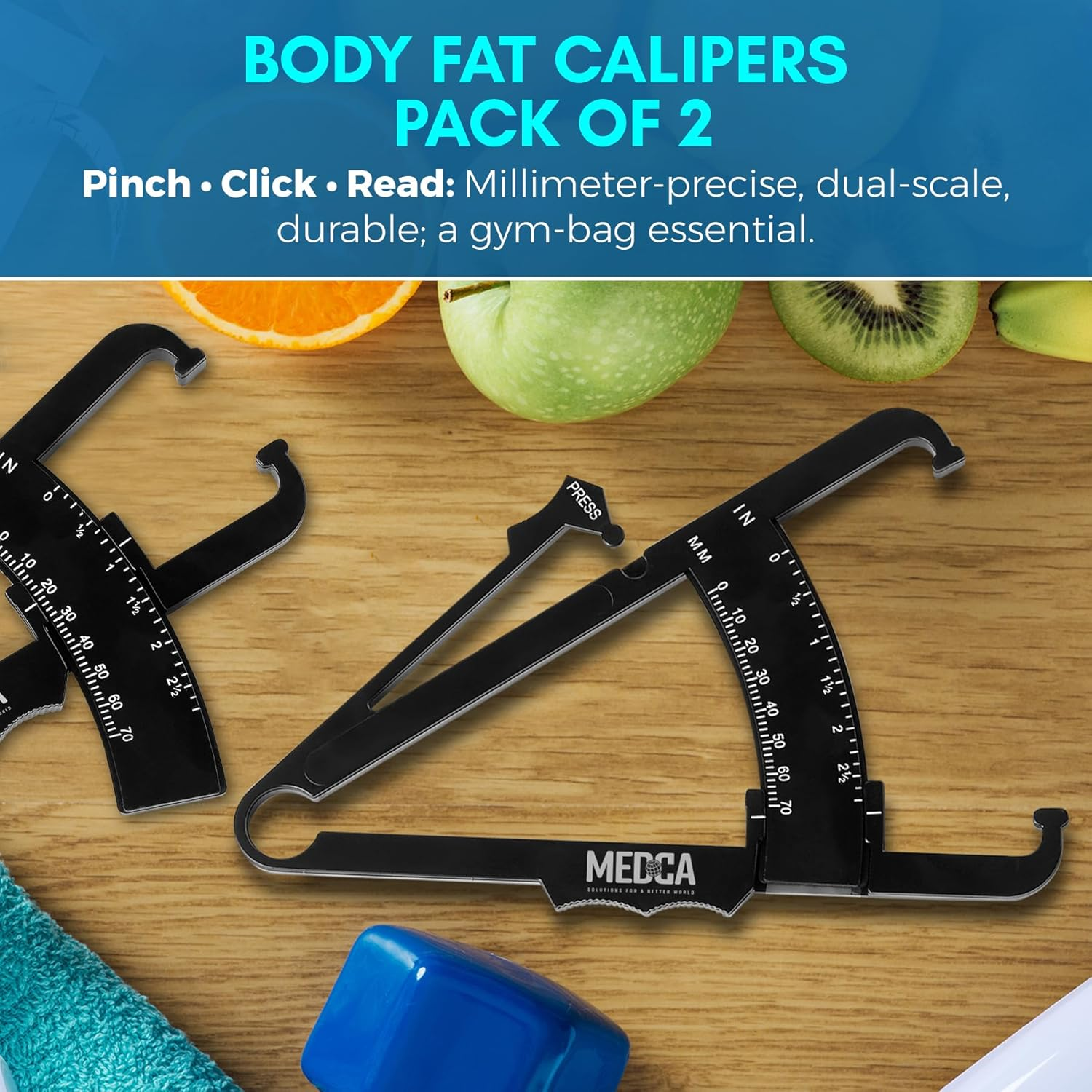 Skinfold Body Fat Caliper - Skin Fold Body Fat Analyzer and Handheld BMI Measurement Tool Skinfold Caliper Device Measures Body Fat for Men and Women by Medca - (Pack of 2, Black) &hellip;