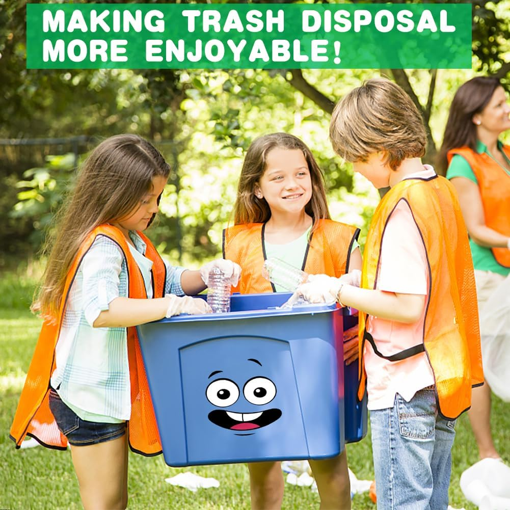 8 Sheets Wheelie Bin Stickers Adhesive Cartoon Expressions Dustbin Sticker Decorative Wall Stickers Eyes and Mouth DIY Large Decal for Fridge Bins Wall, Recycle Sticker Signs for Trash Can image number 5