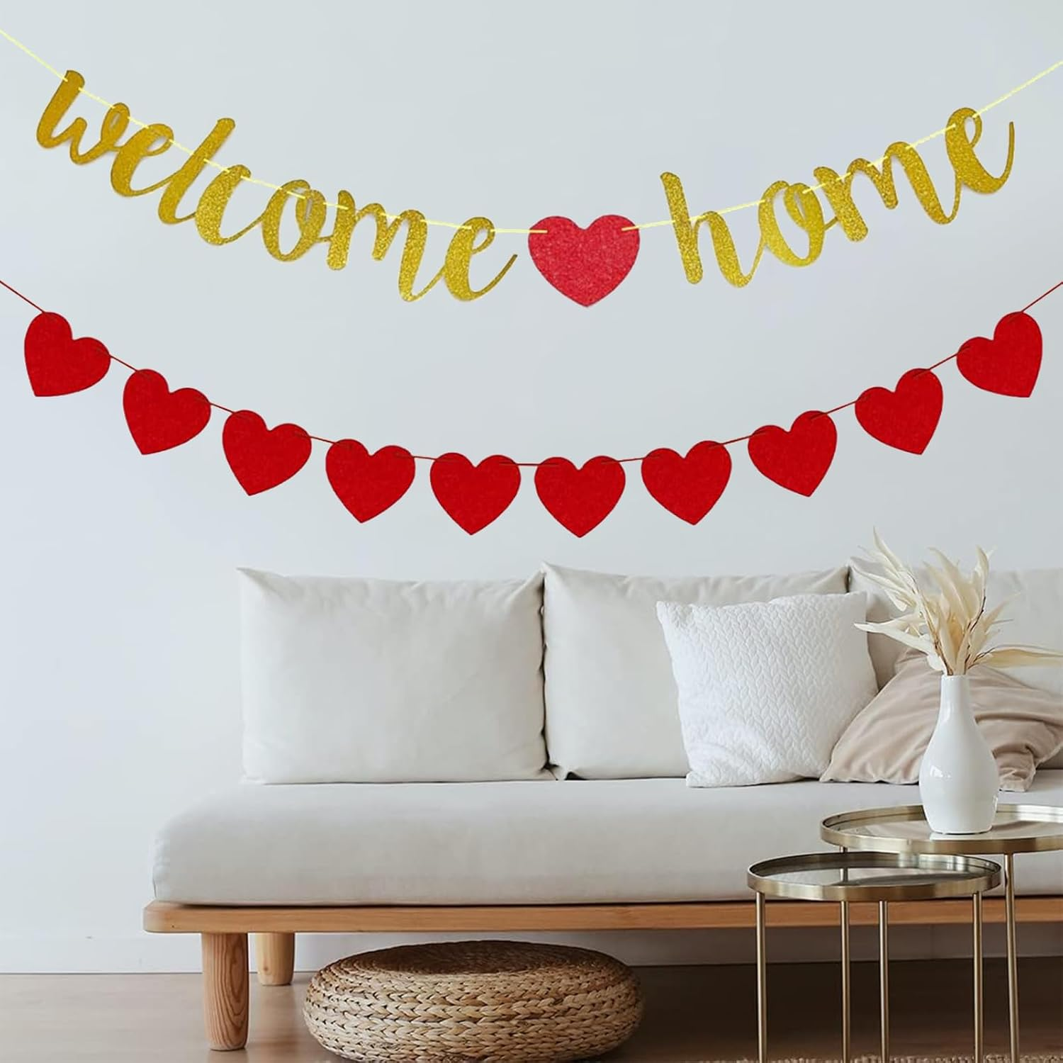 1Sets Welcome Home Banner with Heart Garland - Ready-To-Hang Party Decor for Military Return, Homecoming, Graduation, Family Reunion & Housewarming Celebration image number 4