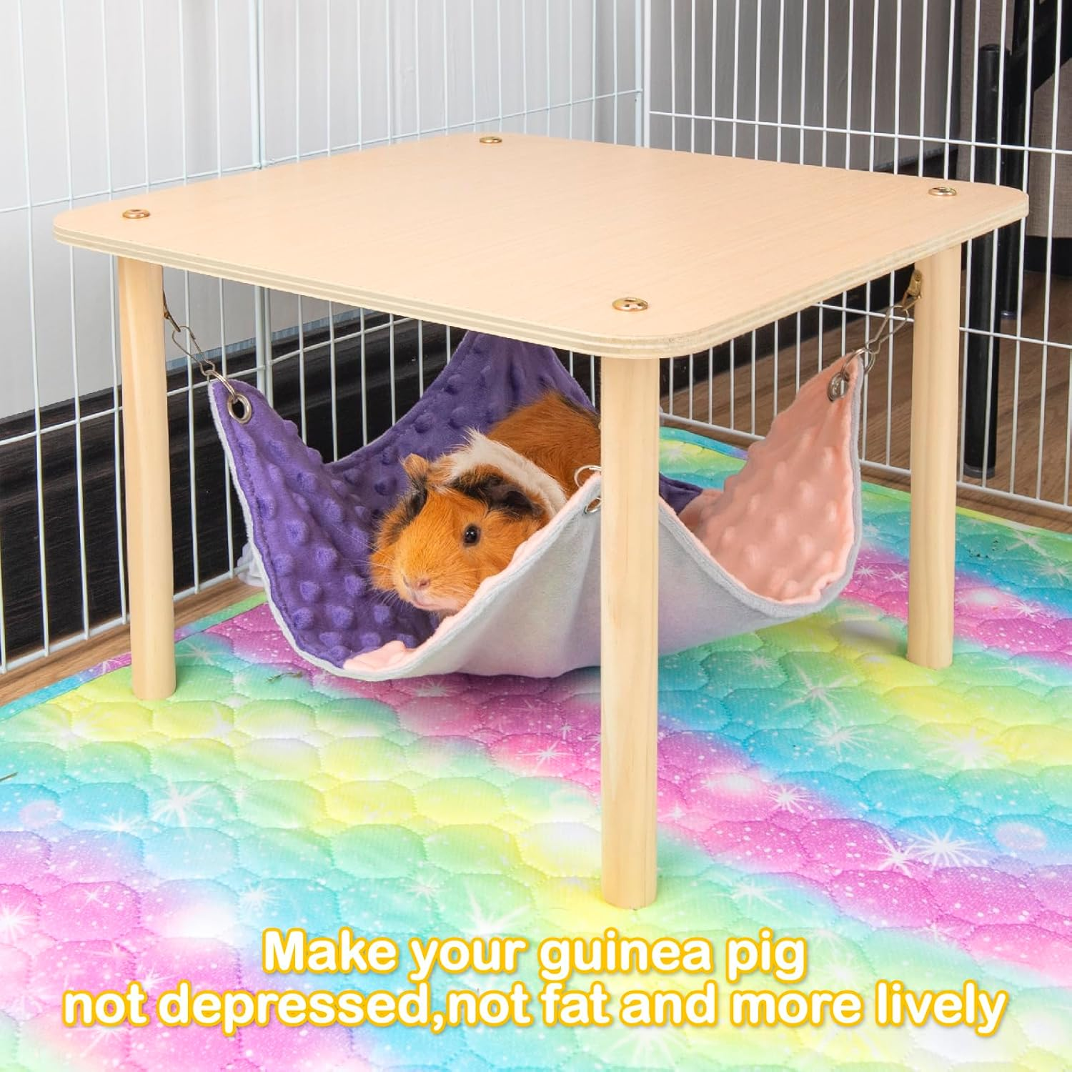 BESNEW Enlarged Guinea Pig Hammock with Wooden Stand,Small Animal Hanging Bed Large Platform for Guinea Pigs Bunny Ferret Hamster Hiding Sleeping 13L X 13W X 11H In image number 1