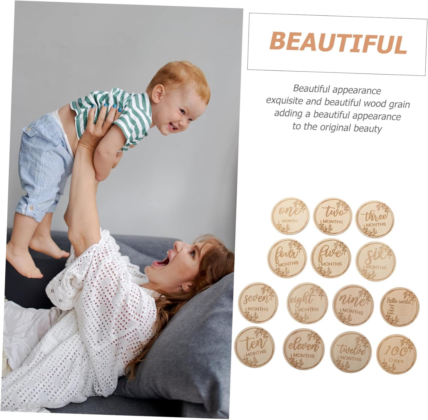 1Set Wooden Monthly Growth Cards Newborn Milestone Cards for Photo Props Creative Design for Tracking Growth Moments for Parents Showers