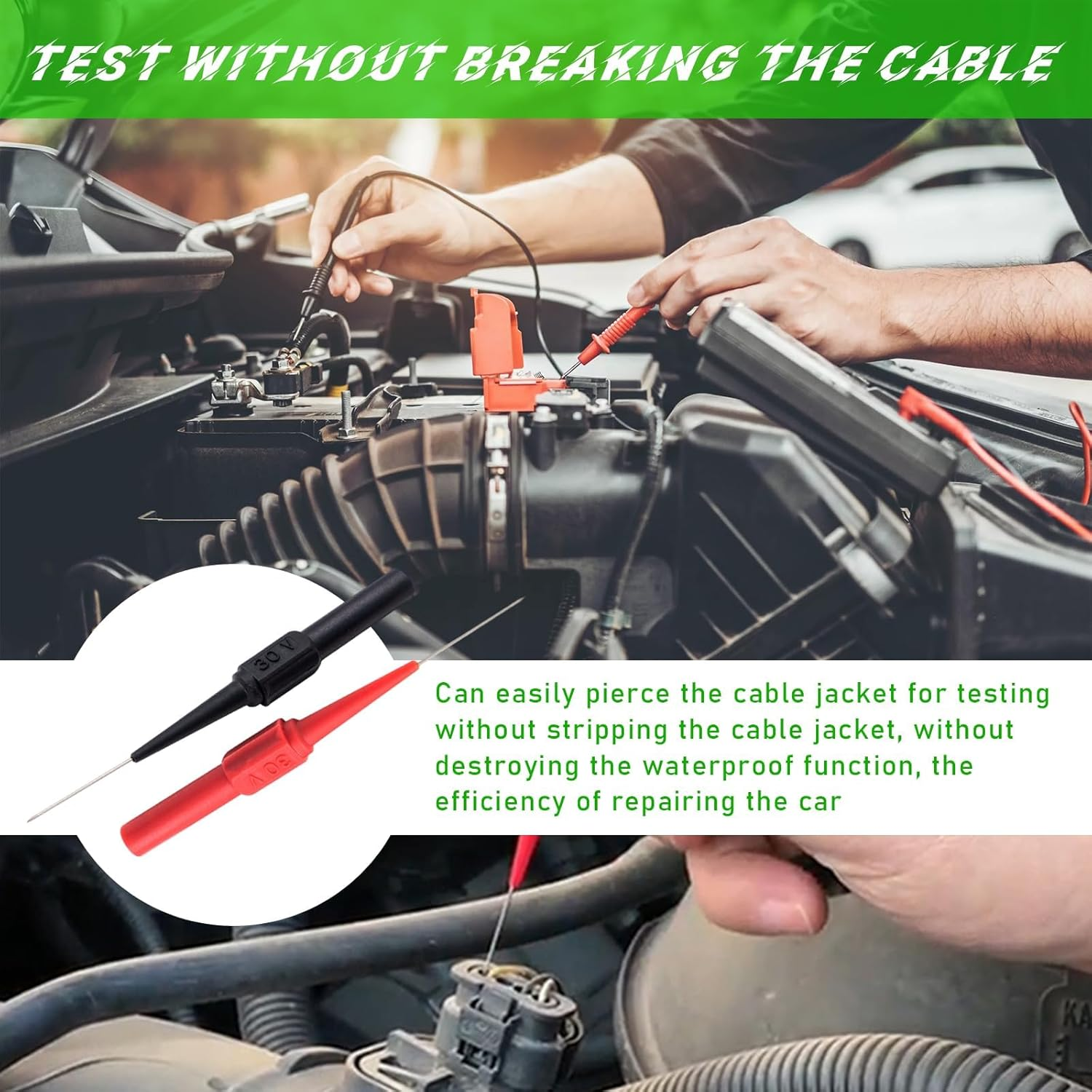 2PCS Car Insulation Wire Piercing Probes, Bendable Auto Back Probes Non-Destructive Pin, Insulation Wire Piercing Needle, Multimeter Puncture Test Probe with 0.7Mm Needle Pin image number 2