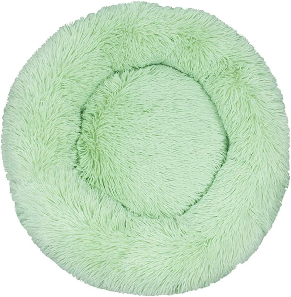 Calming Dog Bed & Cat Bed, Anti-Anxiety Donut Dog Cuddler Bed, Warming Cozy Soft Dog round Bed, Fluffy Faux Plush Dog Cat Cushion Bed Green 40X40Cm image number 3