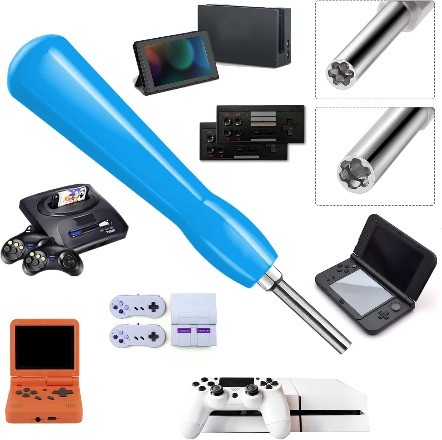 Gamebit Screwdriver 4.5 Mm and 3.8 Mm, Double-Ended Gamebit Screwdriver Set, Safety Screwdriver for Repair SNES, NES, N64, Gameboy, Magnetic Screwdriver (Blue) - Orange image number 6