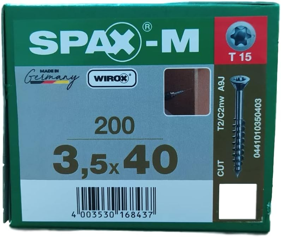 SPAX -M, MDF Screws, 3.5 X 40 Mm, Pack of 200, T-Star Plus, Countersunk Head, Small Milling Head, Partial Thread, Cut Tip, WIROX A3J, 0441010350403, Blank Galvanised image number 4