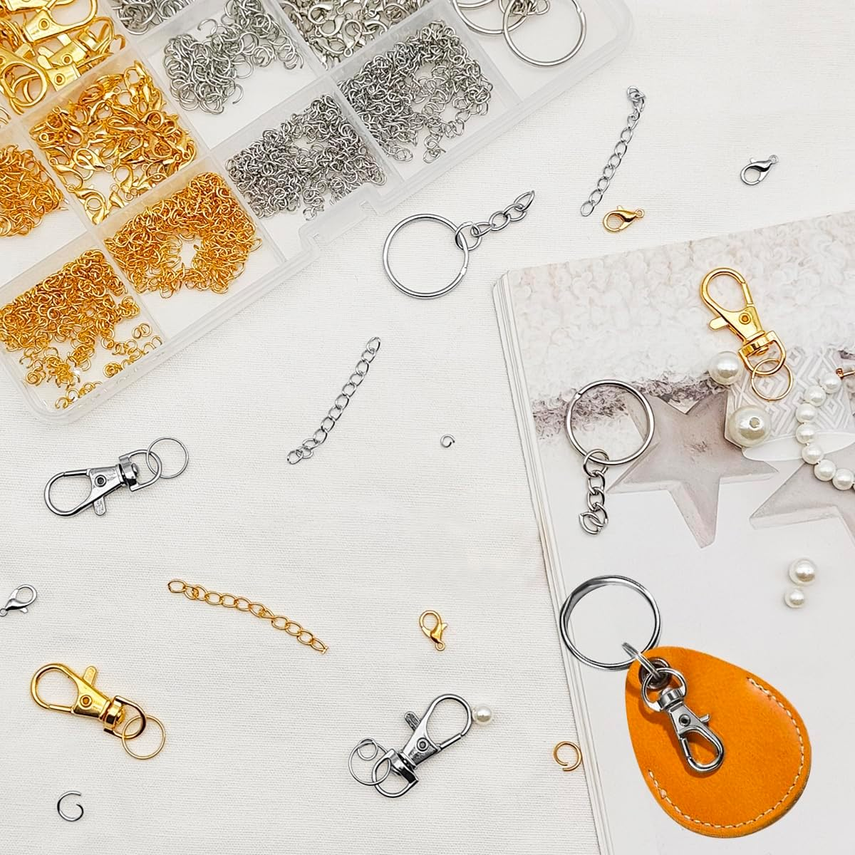 Keychain Making Kit, SENHAI 968Pcs Keychain Clip with Key Chain Rings, Lobster Claw Clasps, Key Rings Chain Hook Jump Rings, Key Ring for Jewelry Making Supplies (Silver & Gold) image number 3