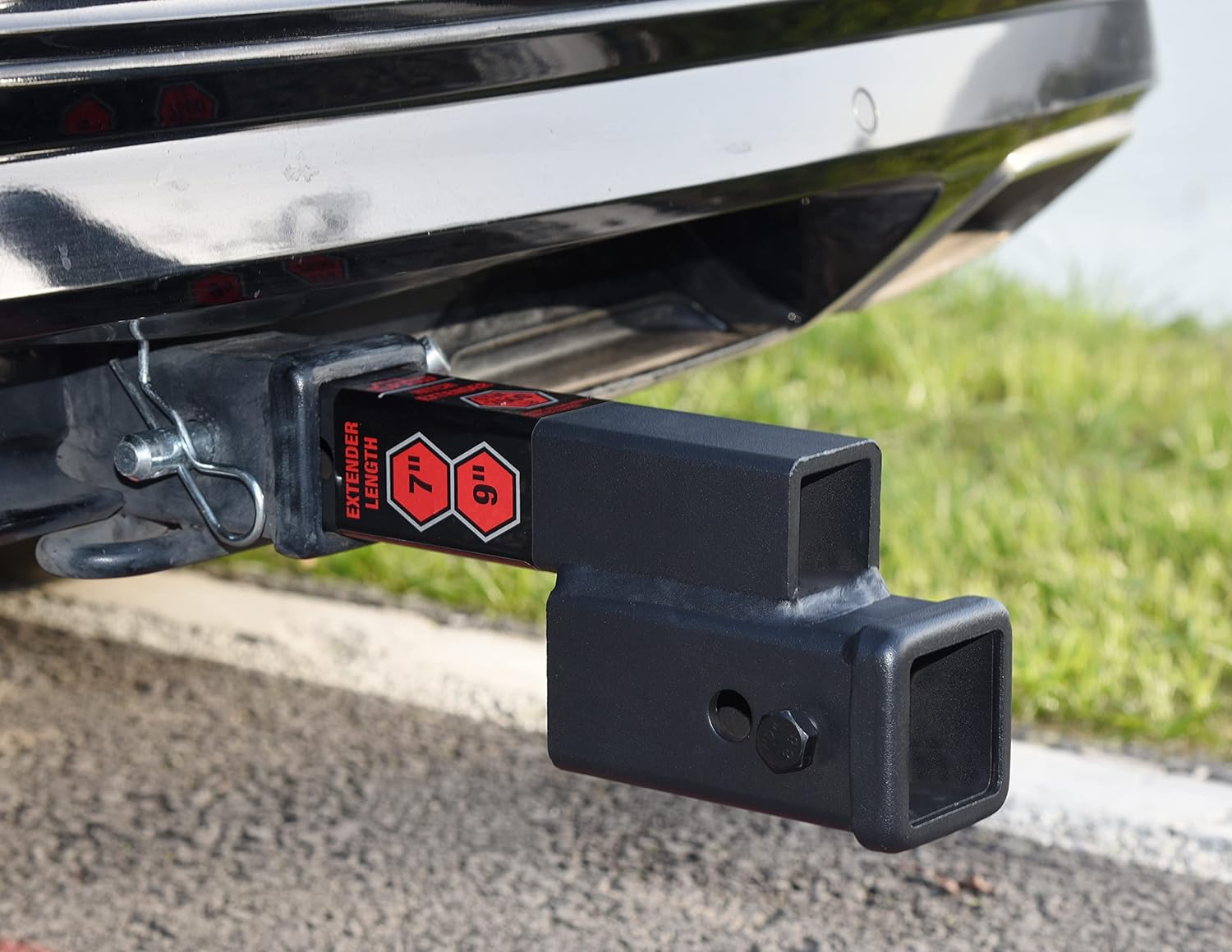 TOPTOW Trailer Receiver Hitch Extender Adapter 2" Drop/Riser, 7" and 9" Extension Length, 2" Shank, 7500Lbs Towing Capacity, Matte Black image number 3