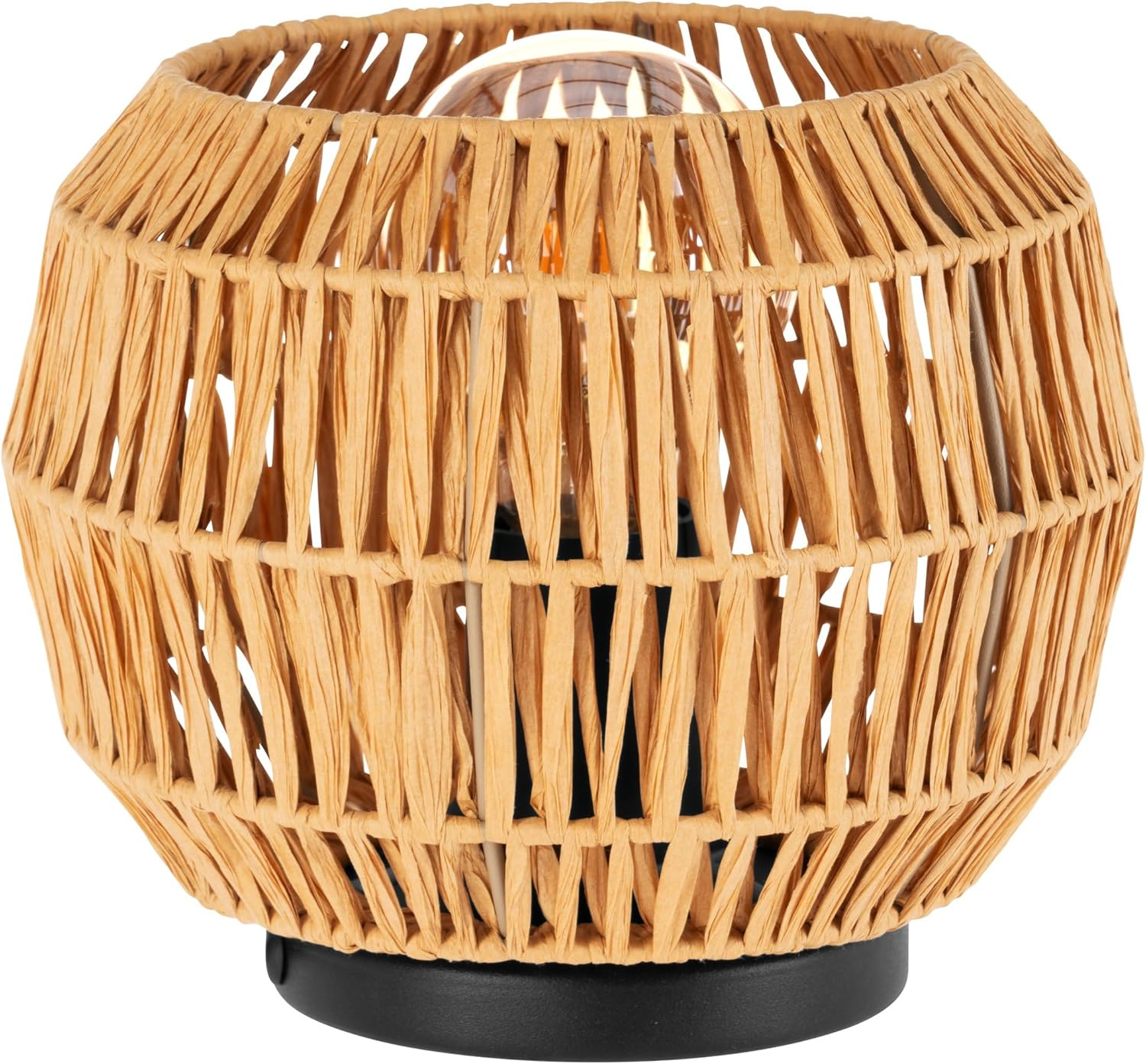 Eglo Boho Bedside Lamp Sheldon, round Table Light Fitting, Decorative Living Room and Bedroom Lighting, Raffia Paper Lampshade, E27 Socket, &Oslash; 21 Cm