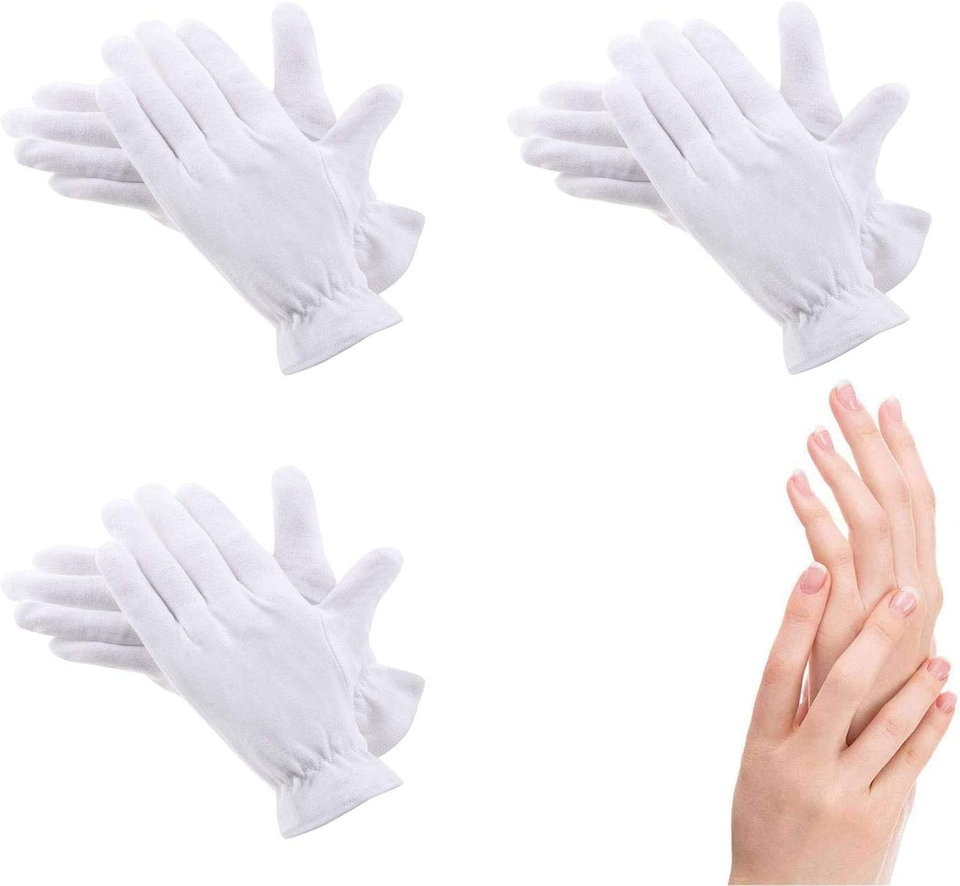 100% Cotton Gloves for Eczema,1 Pairs White Cotton Moisturizing Gloves over Night Bedtime | Cosmetic Inspection Premium Cloth Quality | Dry Sensitive Irritated Skin Spa Therapy Secure Wristband