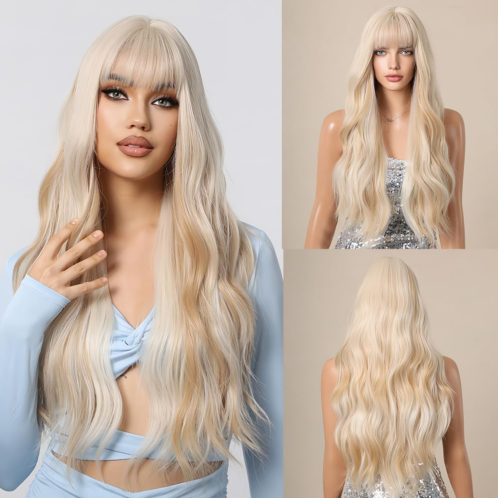 CGVG Women'S Blonde Wig Long Wavy Blonde Wig Women with Fringe Daily Use Party Carnival image number 3