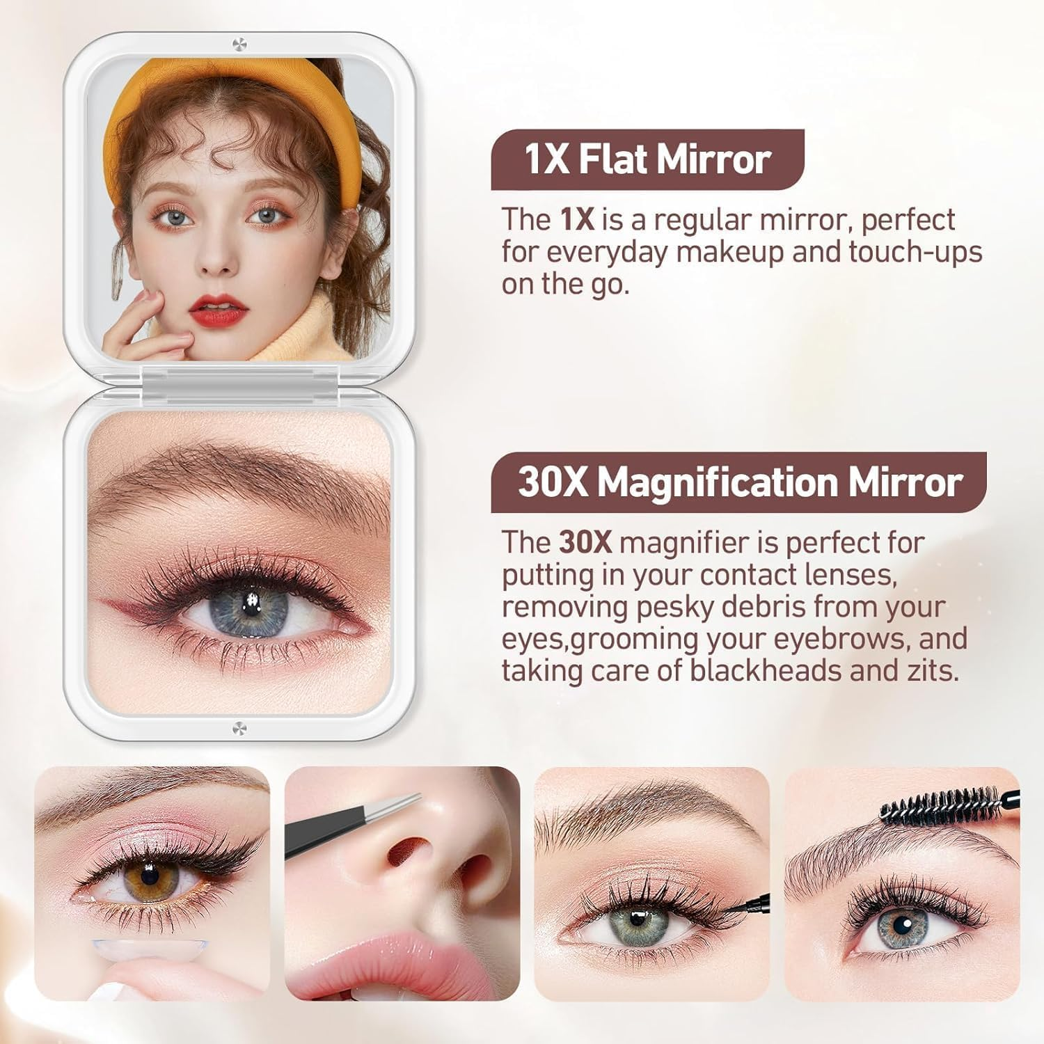 Travel Essentials,Compact Mirror, 30X Magnifying Mirror for Purses Shower, Small Makeup Mirror with 1X/30X Magnification, Portable Travel Mirror for Women, (Rose Gold)