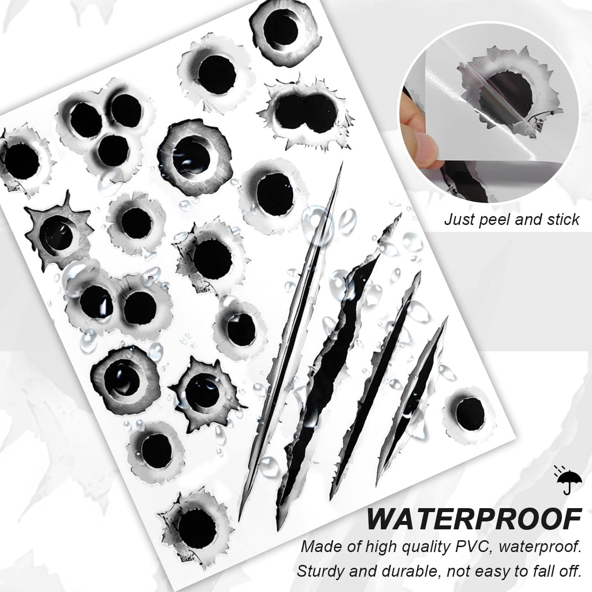 3D Bullet Hole Car Stickers, Ultra-Realistic Fake Bullet Hole Auto Body Scratch Decal, Waterproof PVC Fake Hole Sticker Automotive Tattoo Decoration for Bumper Window Helmet (Style A) image number 2