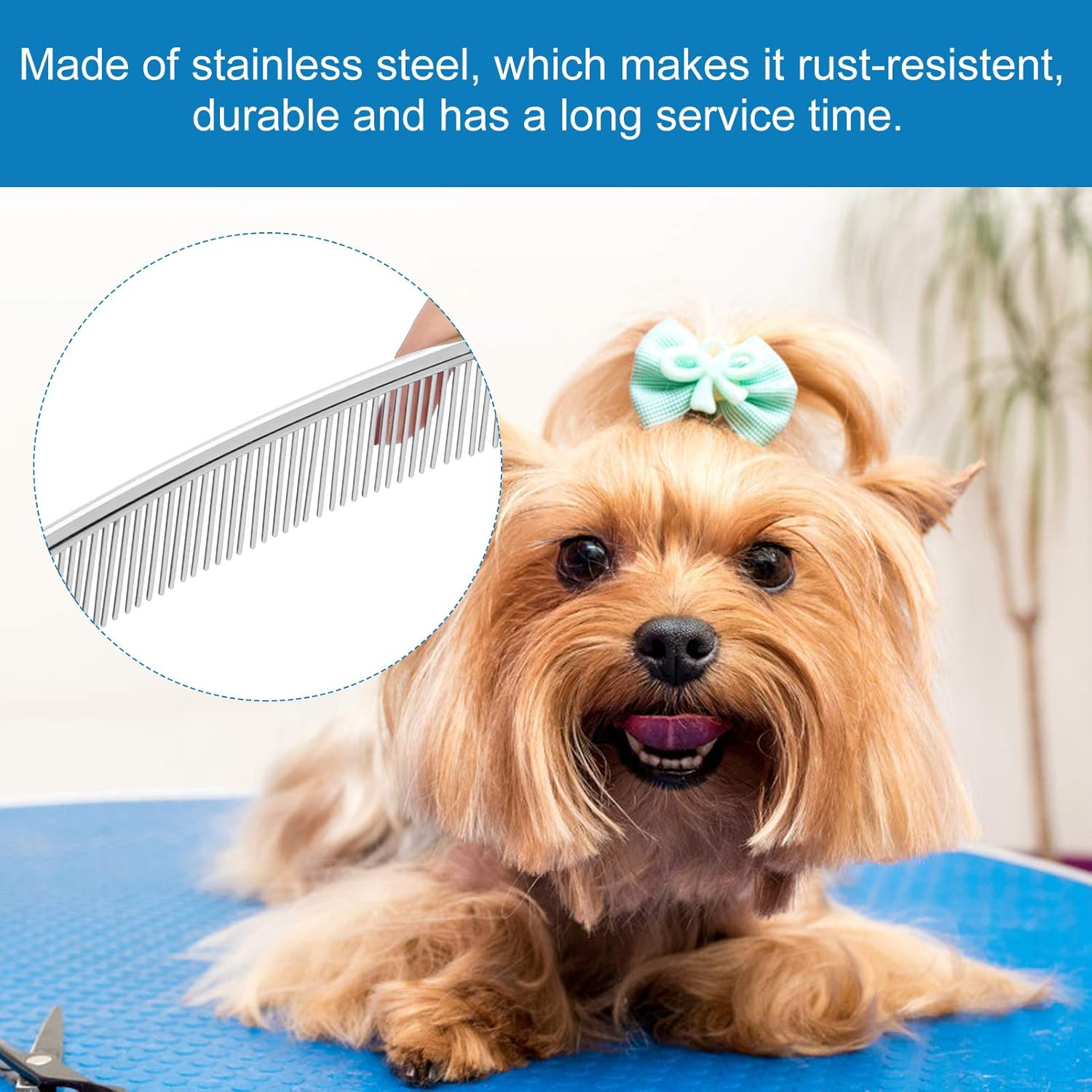 Pet Comb for Remove and Knots, Curved Pet Hair Comb with Stainless Steel Teeth Ideal for Cats and Dogs Dense Teeth Type Pet Grooming Comb