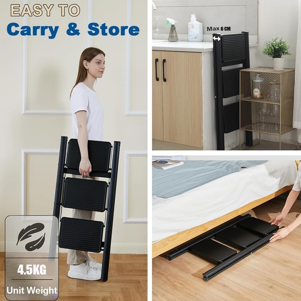 Step Ladder, 3 Steps Full Steel Folding Step Stool, Sturdy Small Step Stool for Adults,Closet Step Stool Ladder with Anti-Slip Wide Pedals, Multi-Use Kitchen Ladder,Bearing Capacity150Kg image number 5