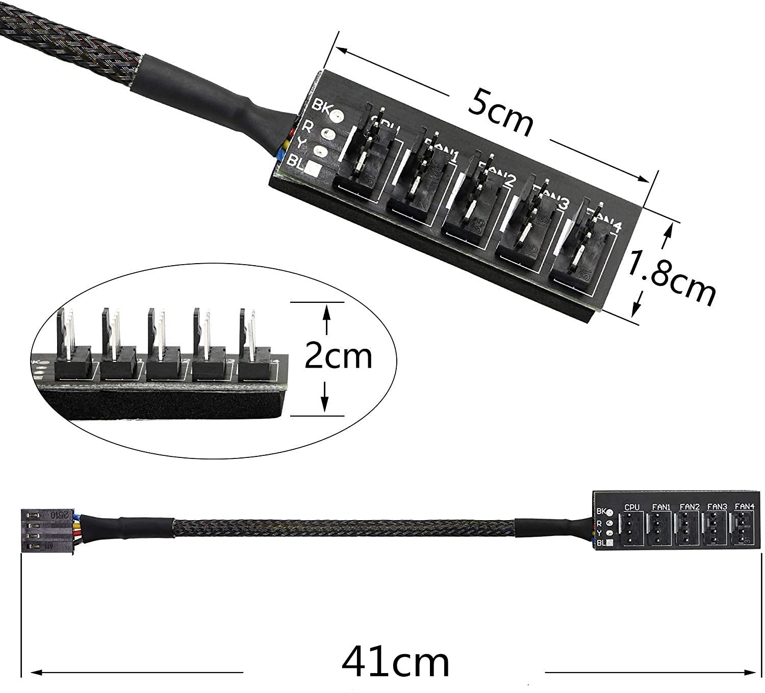 2 Pack 4-Pin PWM Fan Power Supply Cable 1 to 5 Splitter 5 Way PC Case Internal Motherboard Fan Power Extension Cable Cord for ATX Computer Case 4-Pin and 3-Pin Cooling Fans image number 6