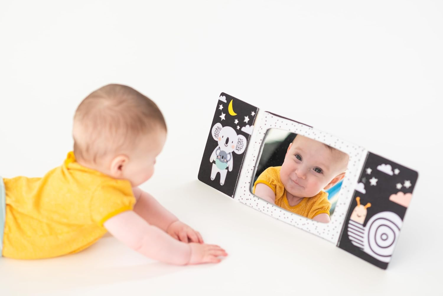 Taf Toys Tummy Time Floor Mirror Book for Babies High Contrast Activity Montessori Newborn Toys, Black and White Baby Toys, Sensory Infant Toy 0-3 Months Newborn Essential for Tummy Time image number 4
