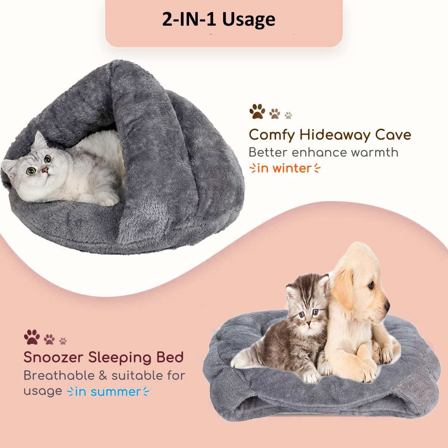 Beskie Pet Tent Cave Bed for Small Medium Cats Dogs Pets Sleeping Bag Thick Fleece Warm Slipper Dog Bed Cuddler Burrow House Hole Igloo Nest Cozy Triangle Bed for Cat Puppy image number 5