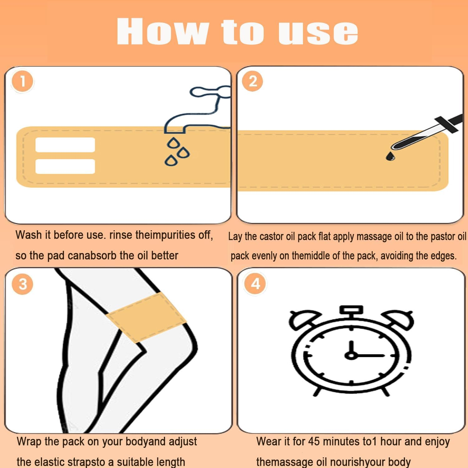 Lxcshljx 9Pcs Castor Oil Packs, Reusable Castor Oil Packs Wrap, Washable Organic Cotton Castor Oil Pack Kit, Adjustable Elastic Straps Compress Pads Packs for Eyelashes, Eyebrows, Knees, Legs, Feet image number 4