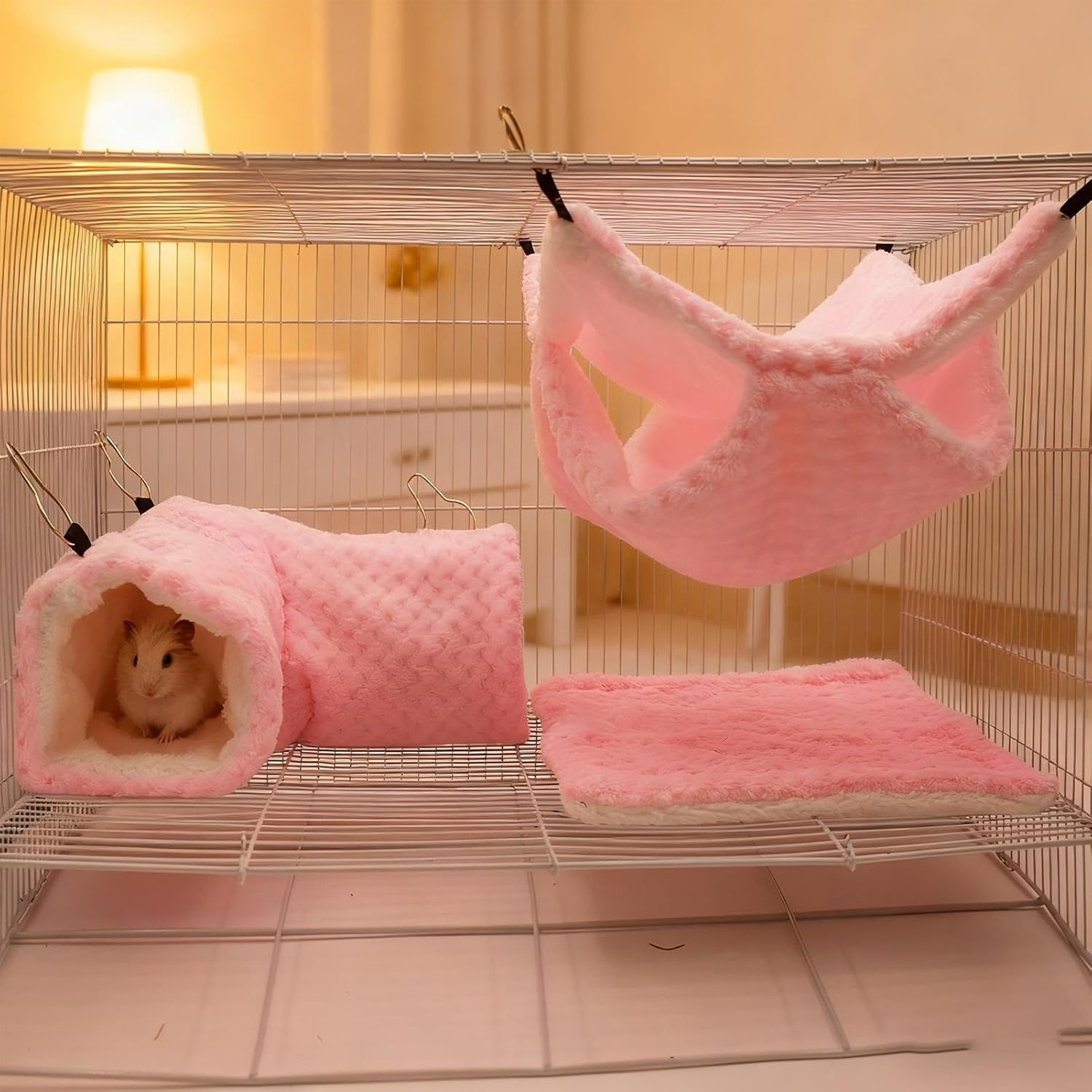 Small Pet Cage Accessory Set - Hammock, Tunnel, Mat, Hanging Guinea Pig Bed, Small Animals Tunnel Toy, for Sugar Glider Ferret Cage Sleeping Resting Hiding Playing Climbing Winter image number 6