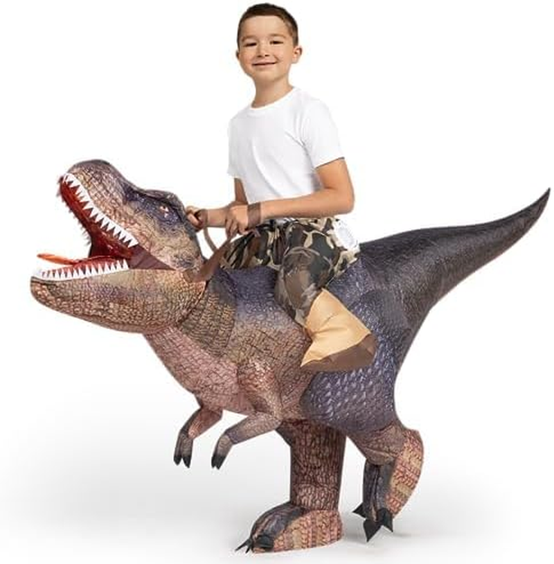 Spooktacular Creations T-Rex Inflatable Costume for Kids, Funny Air Blow up Costumes, Digital Printing Ride-On Dinosaur for Halloween Parties, (Brown S) image number 4