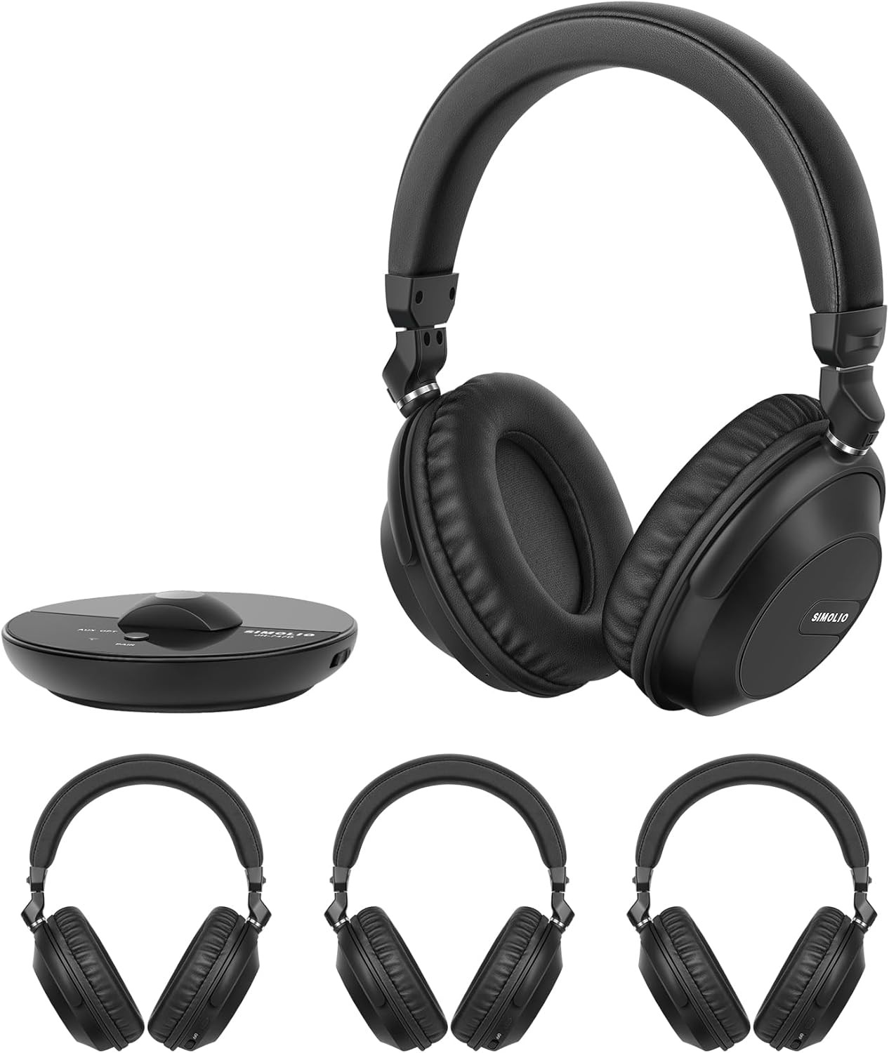 SIMOLIO Bluetooth Wireless TV Headphones with Clear & Loud Sound - Wireless Group Listening Headphones & Transmitter for Parties, Silent Discos, Church, Low Latency TV - Multiple Rechargeable Headsets image number 5