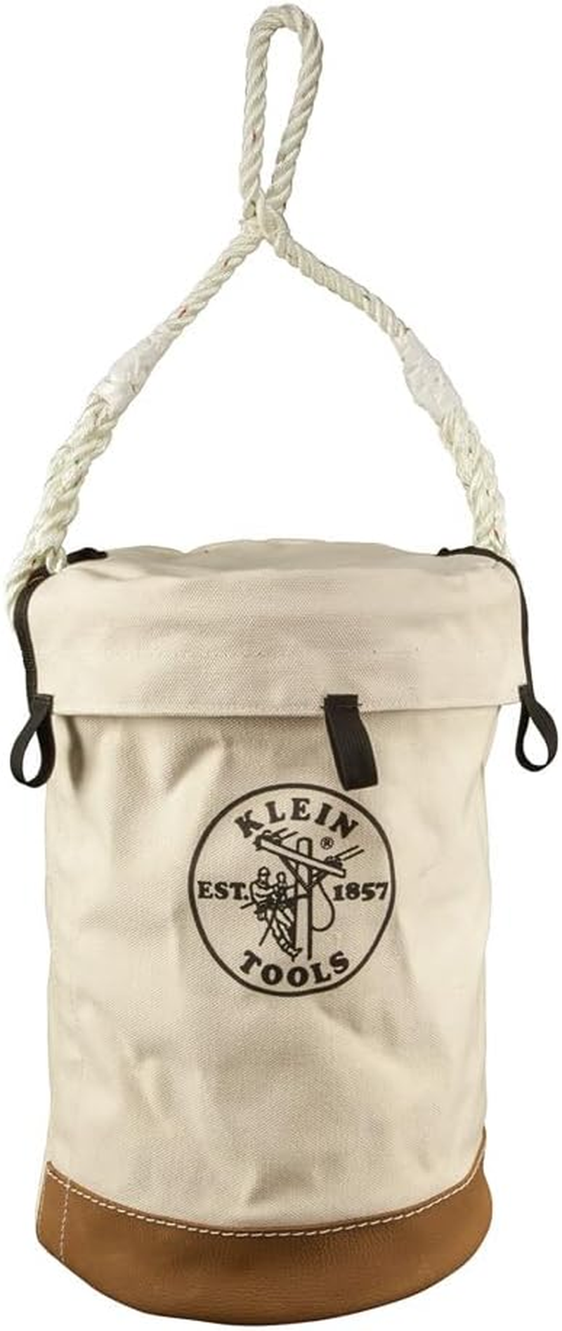 Klein Tools Heavy Duty Velcro Top Bucket, 17", Canvas Bucket Bag for Tools, Storage or Travel, Premium Canvas and Leather Bucket Bin for Tool Organisation, Canvas Container with Velcro Brand Fasteners image number 3