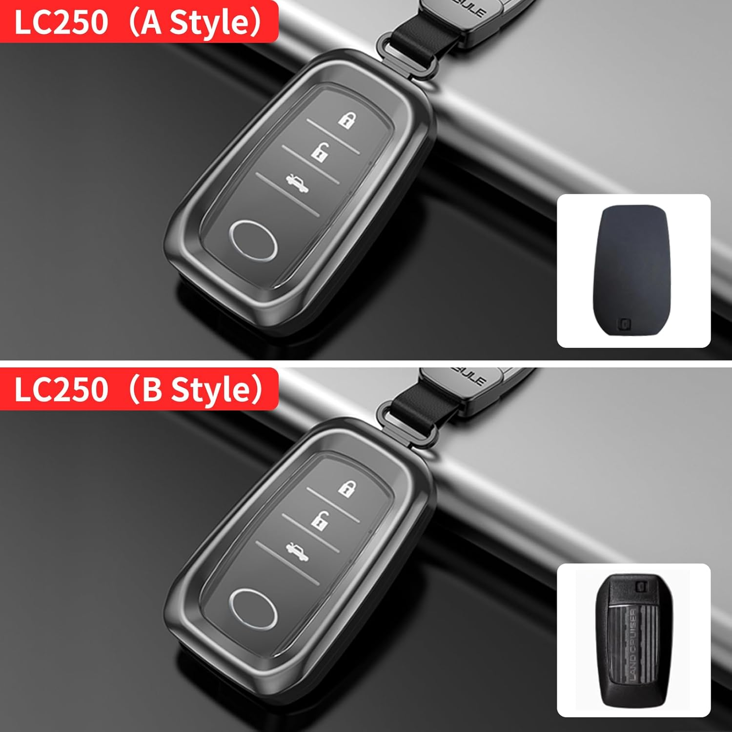 Auto Key Shell Decoration Suitable for 2024 2025 Toyota Land Cruiser Prado 250 1958 Lc250 J250 Smart Key Protective Cover Exterior Decoration Accessories ((Gray a Style)) - (Silver A Style) image number 2