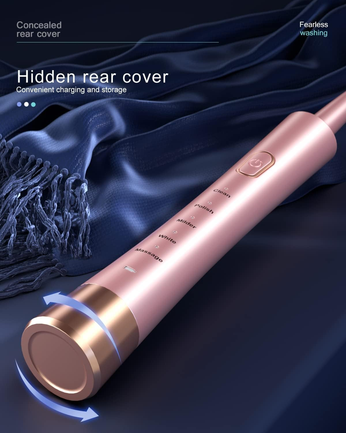 Oolong Waterproof Sonic Electric Toothbrush, 2-Hour Fast Charge with Intelligent Time Reminder, 5 Modes, 6 Brush Heads, Travel, Indoor, Outdoor, Pink image number 2