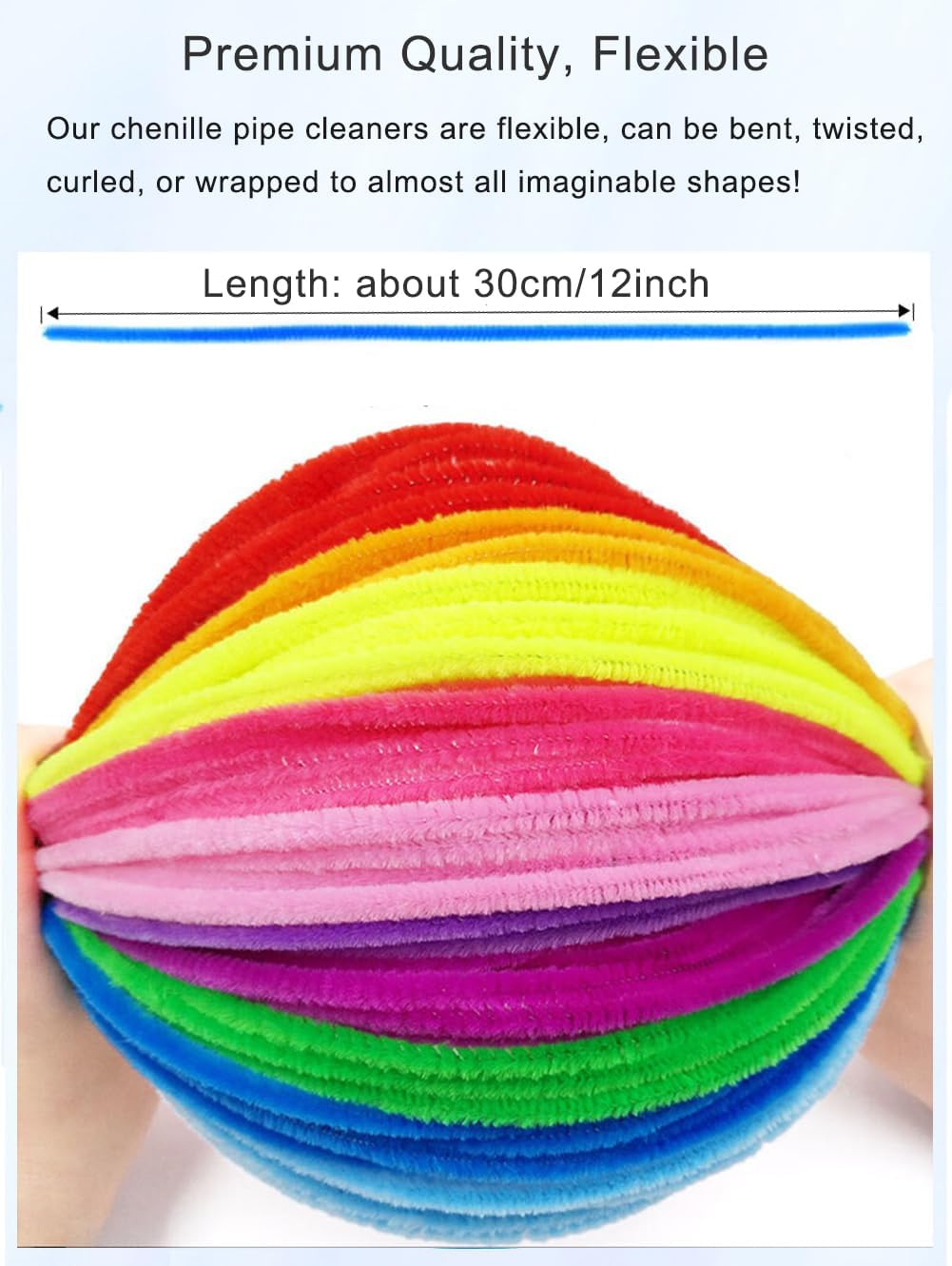 Green Pipe Cleaners, 100 Pieces Chenille Stems Craft, 12 Inch Long Fluffy Pipe Cleaners for Creative DIY Art Craft Projects, Home Decoration Supplies (6 Mm X 30 Cm, Green Series-4 Colors) - Blue Serie-200Pcs image number 2