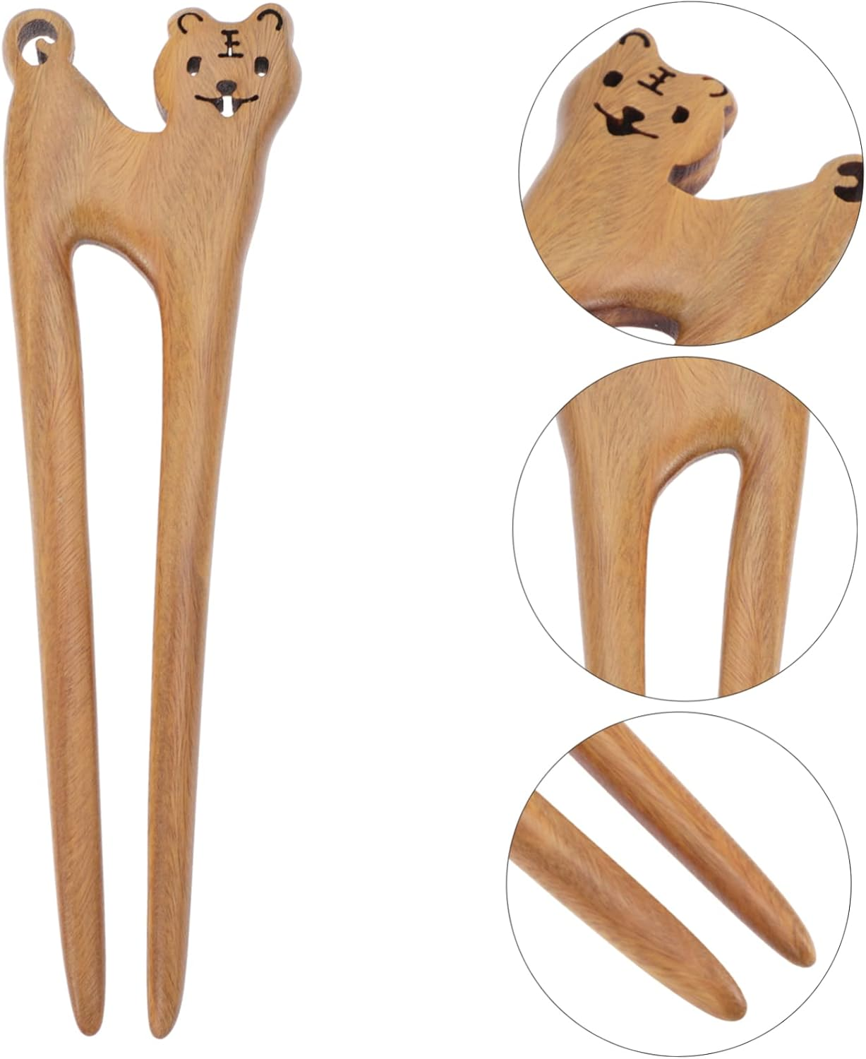 MERRYHAPY Zodiac Tiger Hairpin Curly Hair Stick Sandalwood Hair Fork for Women Bun Fork Stick Women'S Accessories image number 2