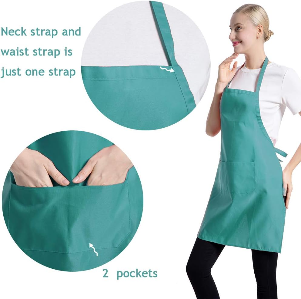 Total 15 PCS Blue Plain Color Bib Aprons Bulk for Women Men Adult with 2 Front Pockets (Baby Blue,15Pcs) image number 6
