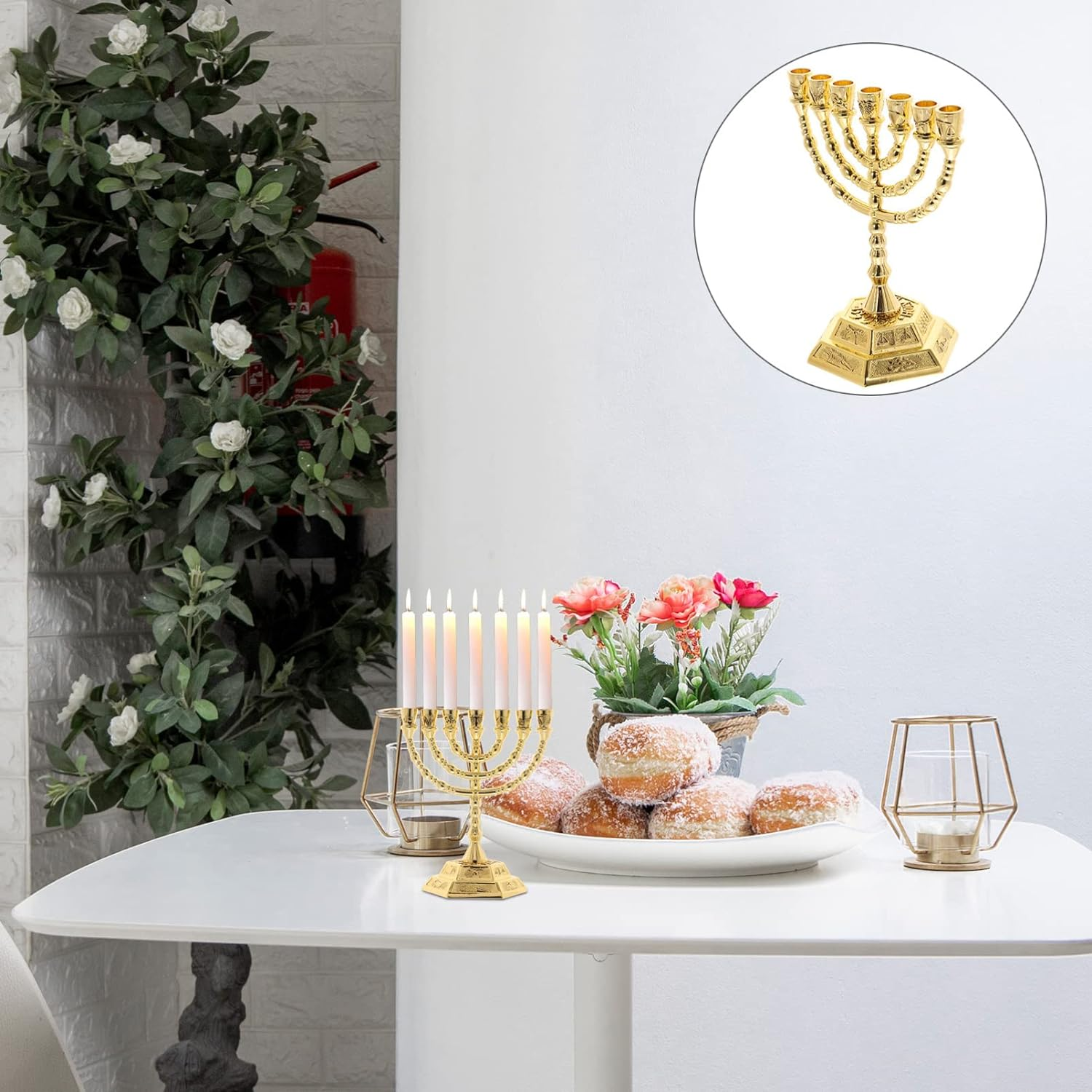 FOMIYES Seven Candle Menorah 7 Branch Chanukah Candle Minorah Jewish Candle Holder Metal Religious Menorah One Week Candlestick Stand Standard Hanukah Candle for Home Decorations image number 1