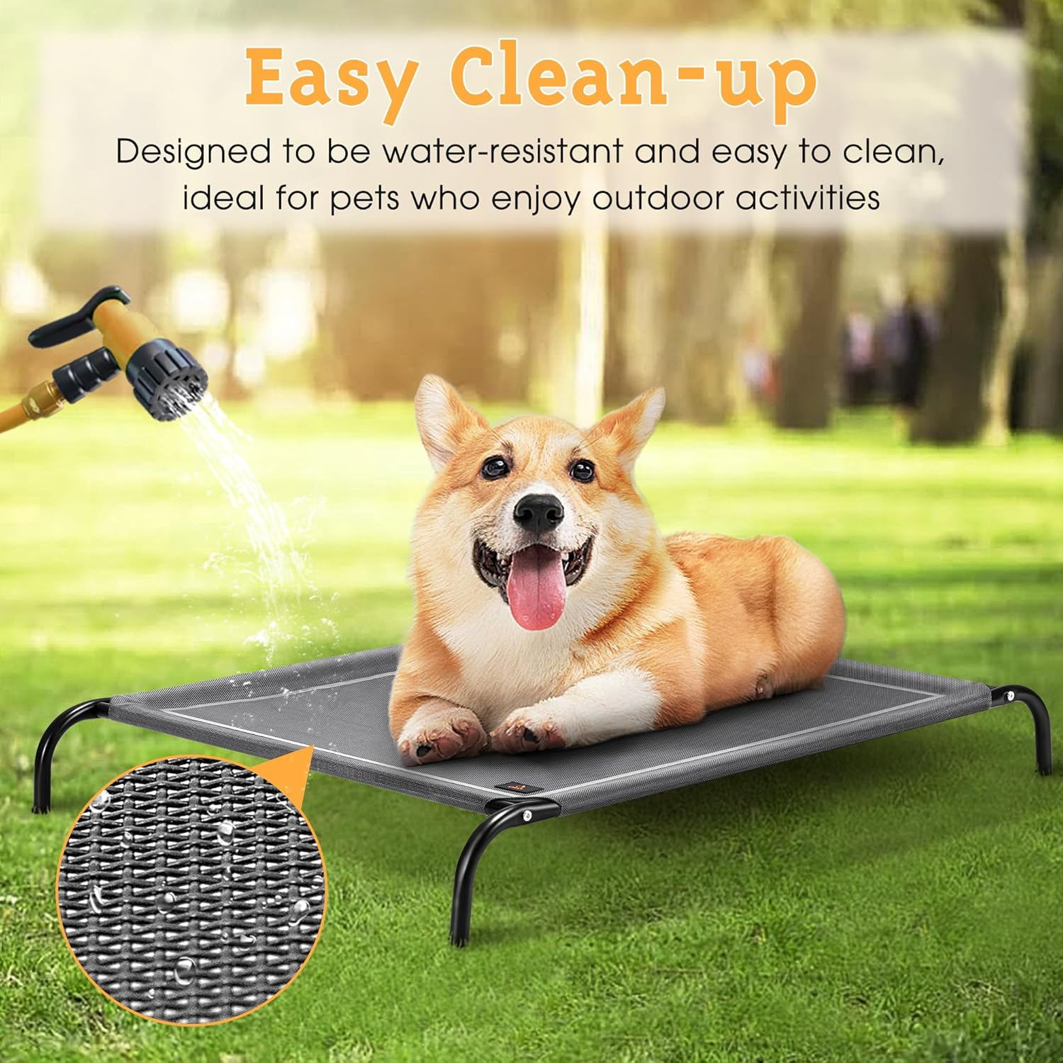 Petzly XXL Cooling Elevated Dog Bed for Large Dogs, Portable Indoor & Outdoor Pet Hammock with Washable Breathable Mesh, Upgraded Frame Dog Cot with Skid-Resistant Feet - Grey, 137X90X20Cm image number 3