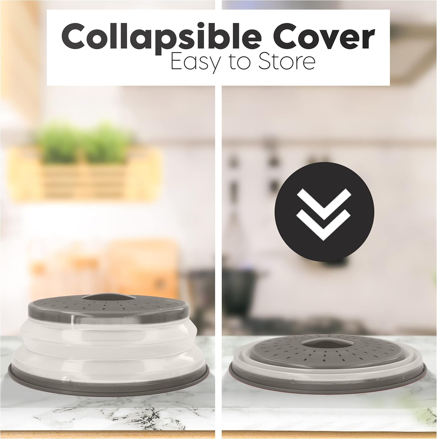 Microwave Cover for Food, Collapsible Microwave Splatter and Plate Covers Easy Grip Lid and Food Strainer, BPA Free and Dishwasher Safe, 10.5", Grey - by Rampro image number 6