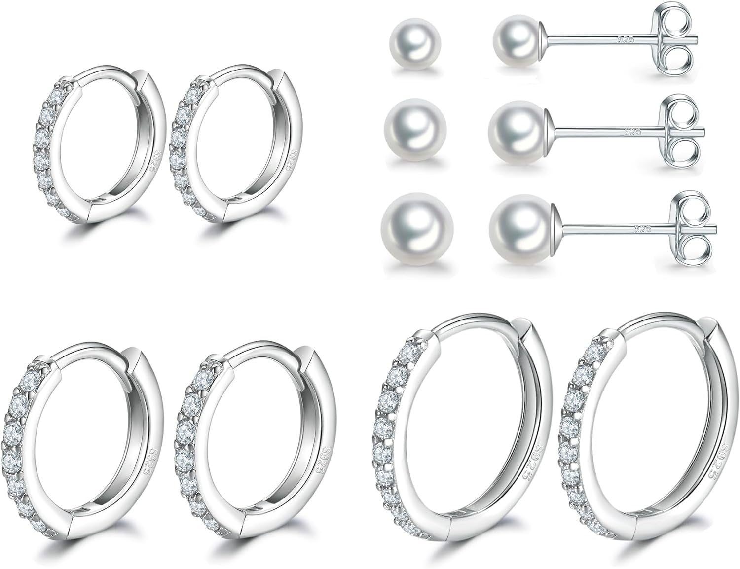 3 Pairs Sterling Silver Small Hoop Earrings Tiny Cartilage Earring Cubic Zirconia Cuff Huggie Earrings Mini Hoops Earrings Piercing for Women Girls