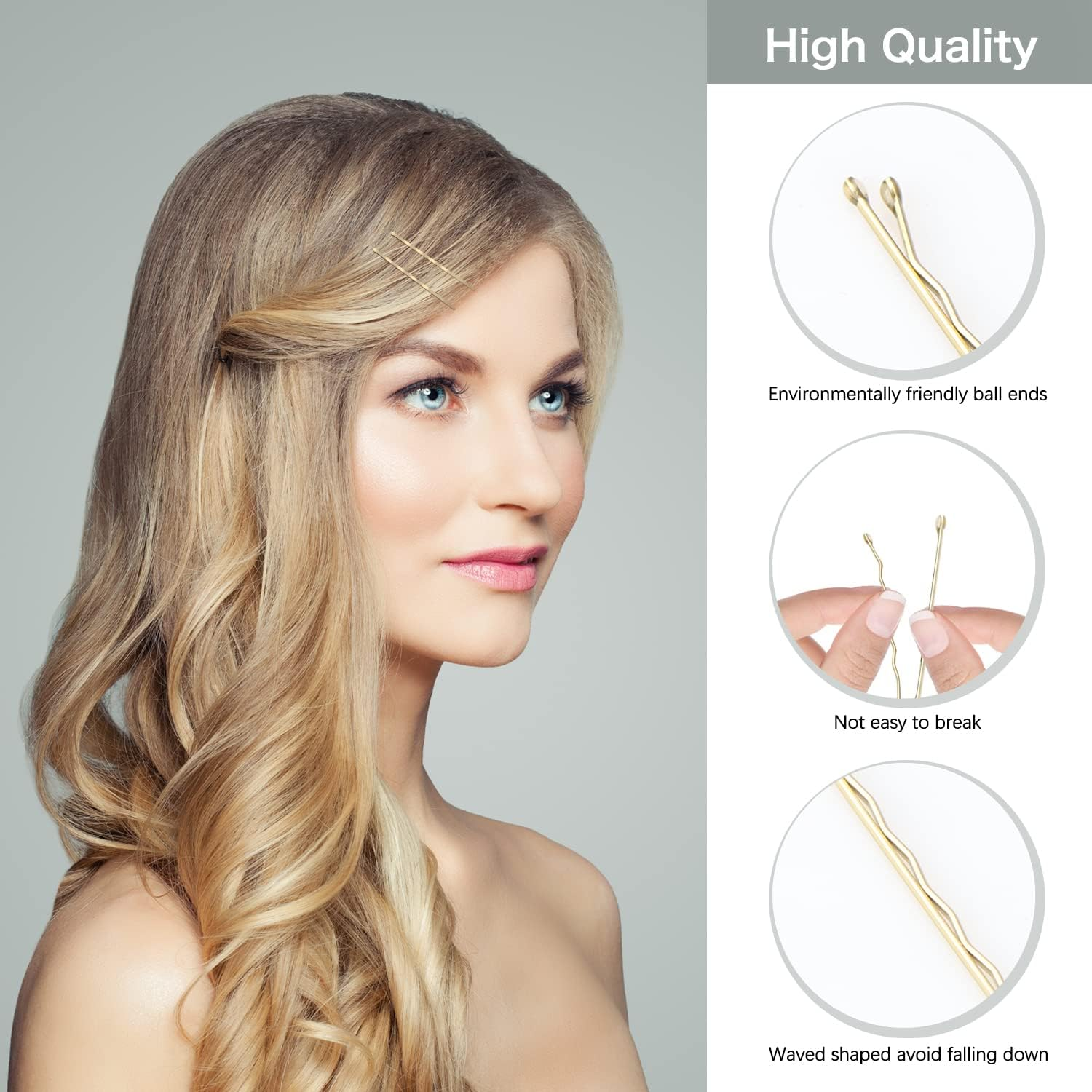 150 Pieces Bobby Pins, Hair Clips Hair Grips Kirby Grips for Women Hair Styling Pins with Storage Box (Blonde) image number 3