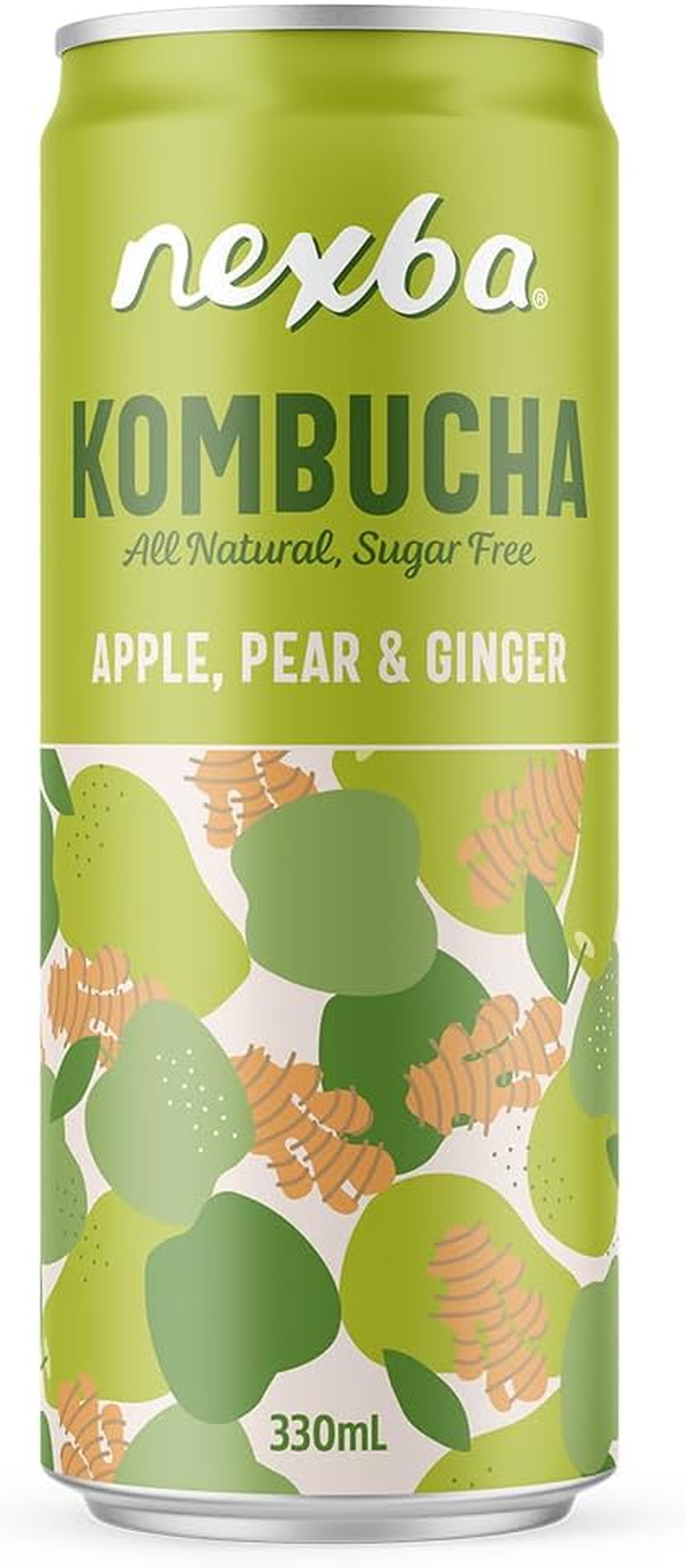 Nexba Kombucha &ndash; Apple, Pear & Ginger &ndash; All Natural Sugar Free &ndash; 24 X 330Ml Cans