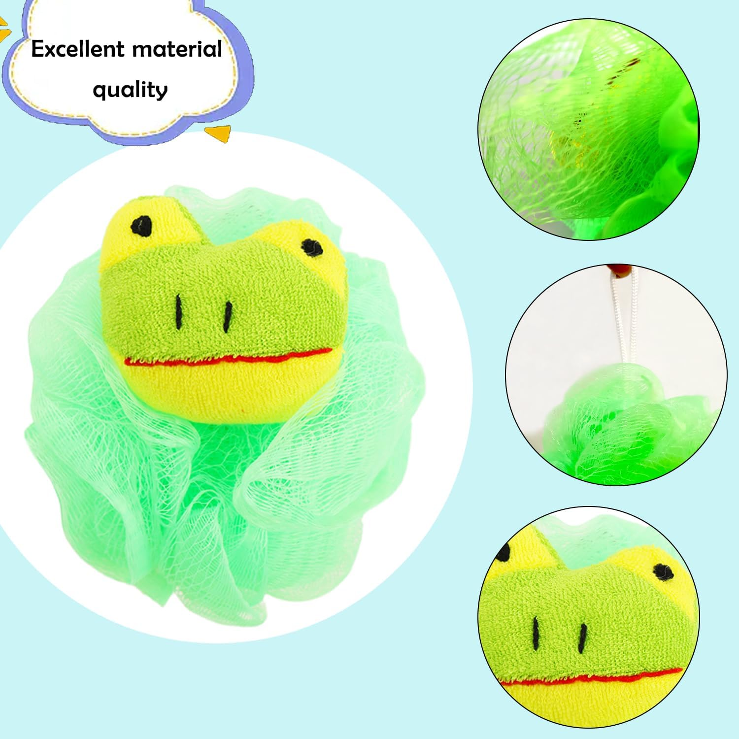 RAMFIYN 4 Pack Fun Bubble Bath Kid Adult Loofahs, Cute Animal Loofah Bath Sponge, Shower Puffs Body Scrubber, Cute Animal Sponges image number 6