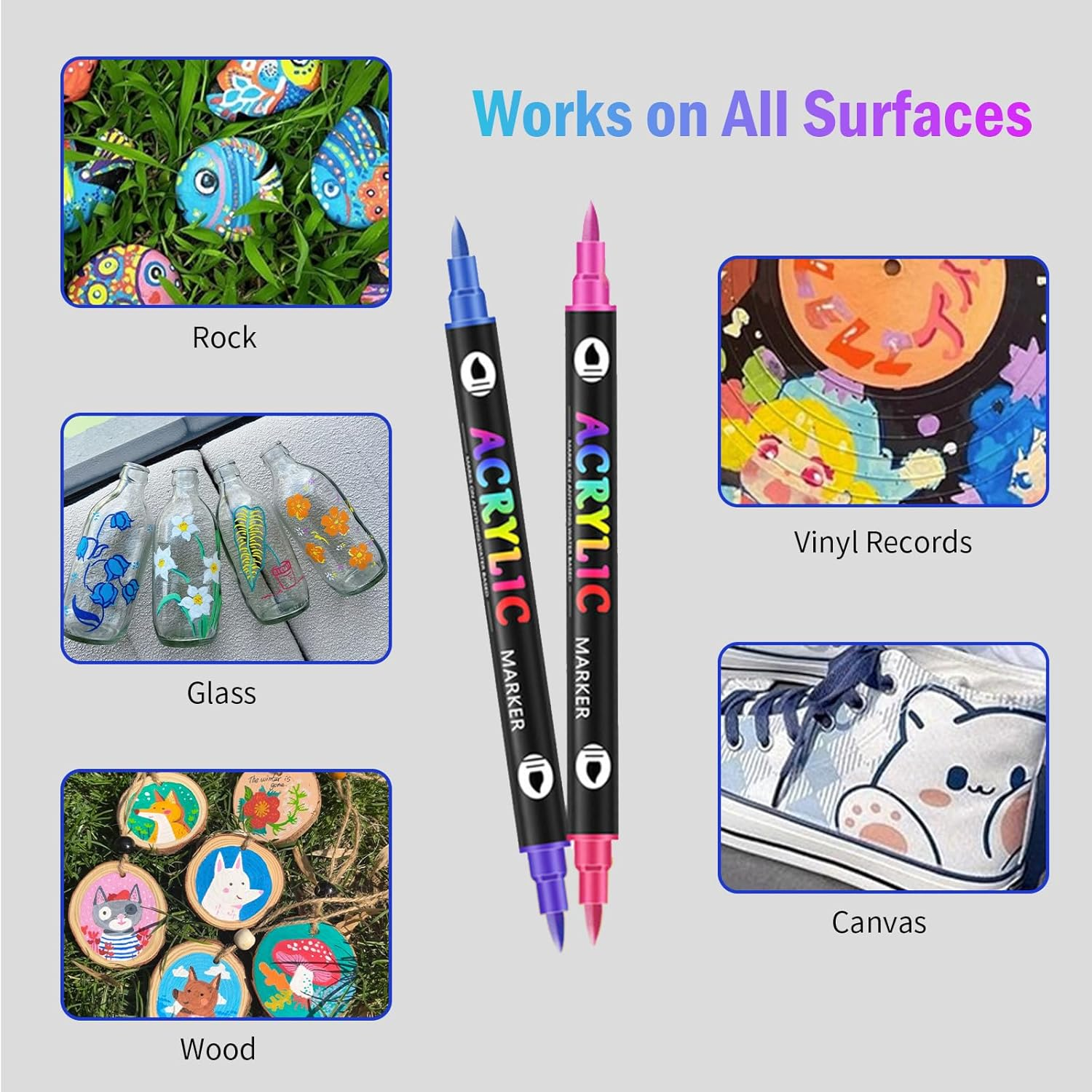 Dual Tip Acrylic Paint Markers, 36 Pens 72 Colors, Water-Based Quick-Dry Opaque Art Markers for Rock Painting, Glass, Wood, Ceramic, DIY Crafts, Scrapbooking, Canvas, Adult Art Supplies, 1Mm/5Mm Tip image number 1