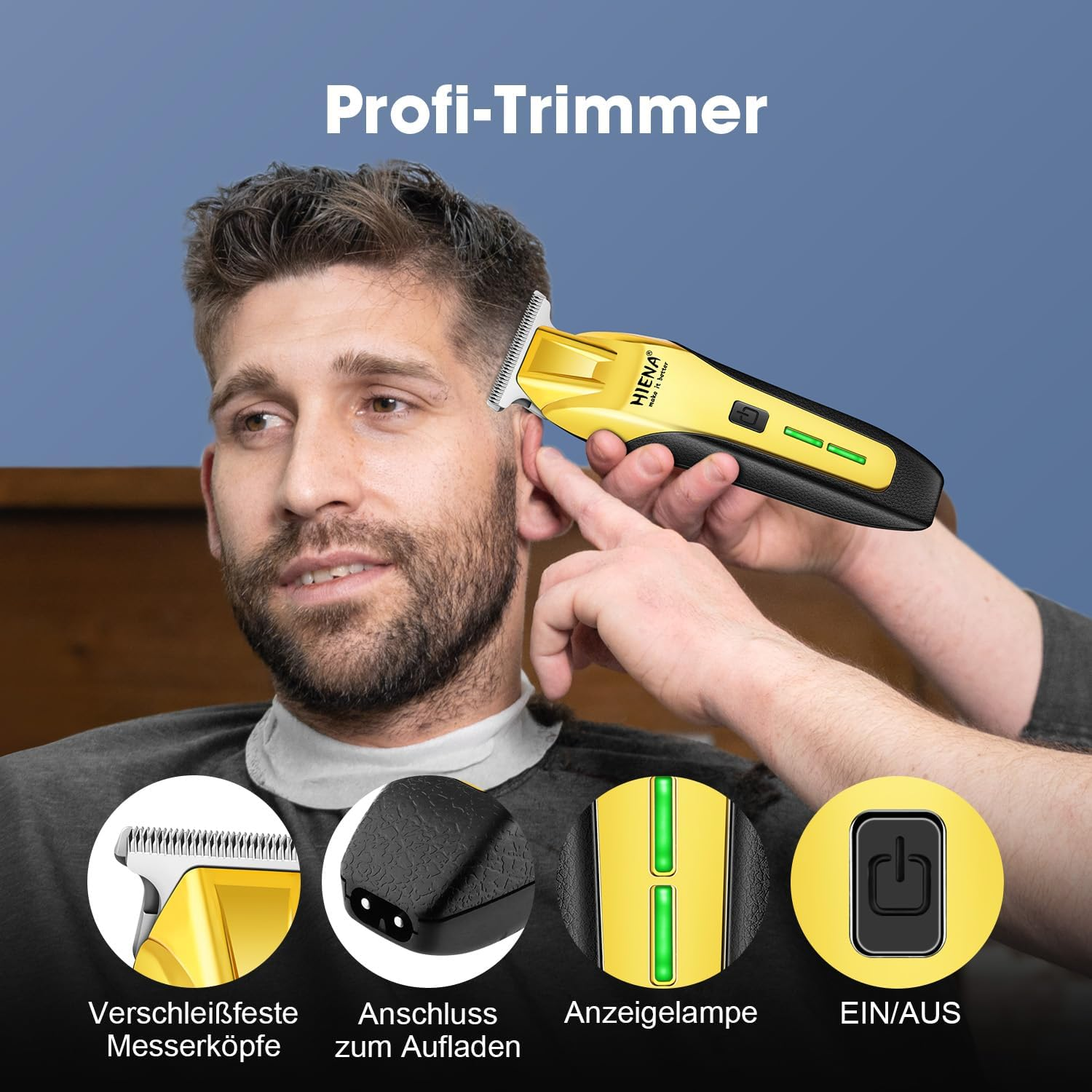 HIENA PRO Hair Trimmer Kit, Professional Hair Trimmer, Black Gold, Stainless Steel Blades, 1 Count image number 3